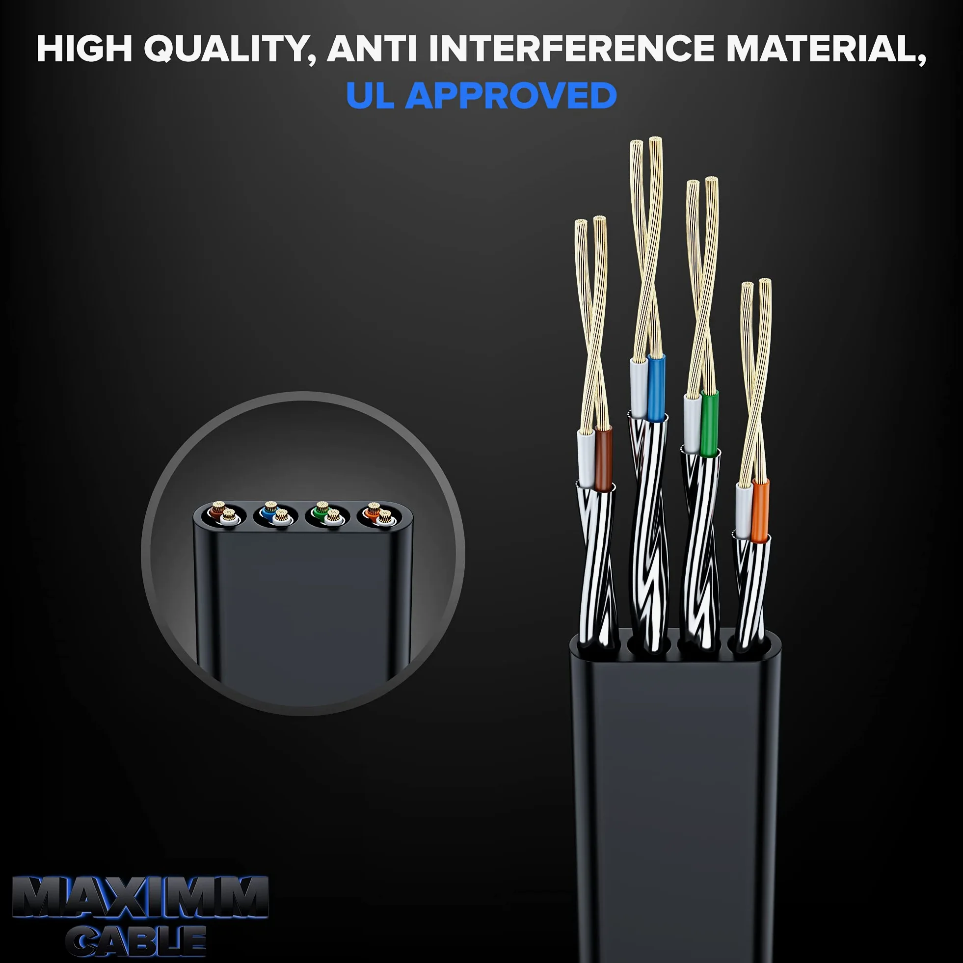Maximm Cavo Ethernet piatto CAT7, confezione da 5 (rosa, 6,1 m), 10 Gbps, 600 MHz, connettori RJ45 schermati dorati, design flessibile ultra sottile per rete domestica e ufficio