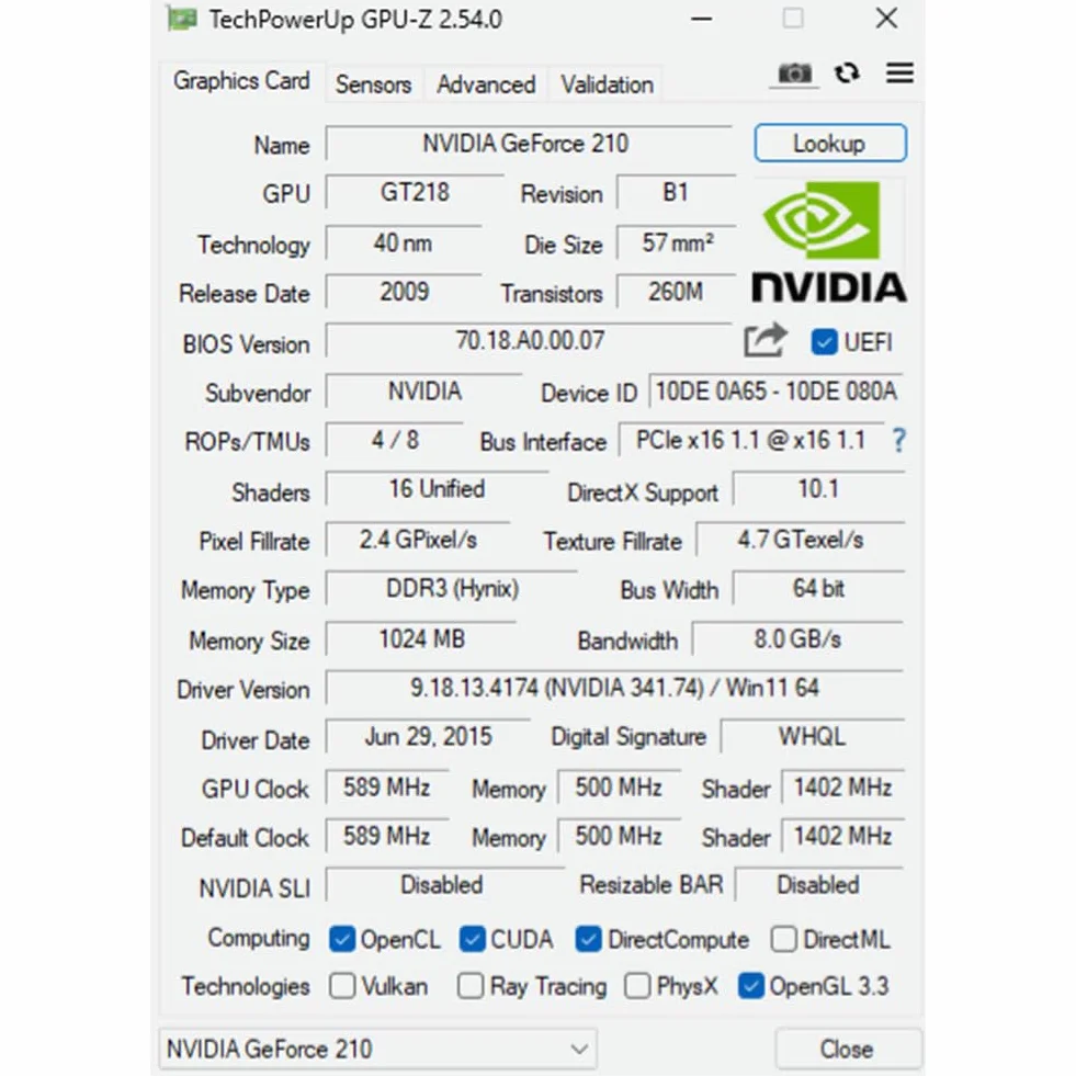 QTHREE Geforce GT 210 1G D3 64-bit Scheda Video, 1x HDMI, 1x VGA, Low Profile Scheda grafica, PCI Express x16, DirectX 11