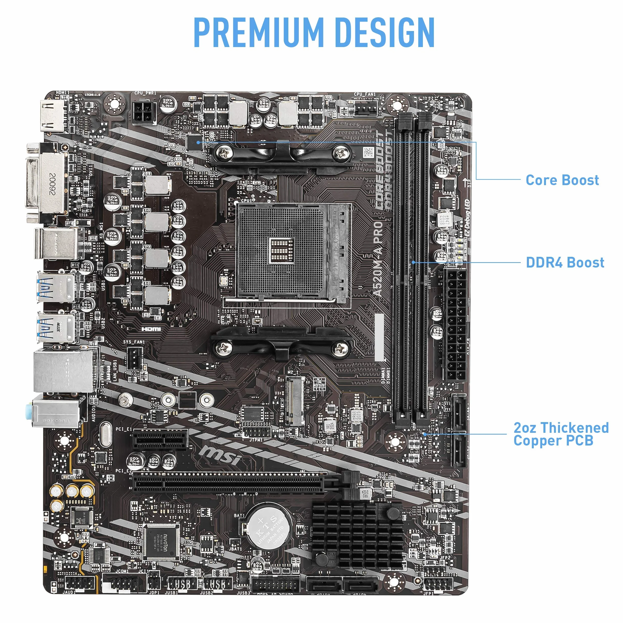 MSI A520M-A PRO Scheda Madre mATX - Supporta AMD Ryzen 3rd Gen Processors, AM4, DDR4 Boost (4600MHz/OC), 1 x PCIe 3.0 x1, 1 x M.2 Gen3 x4, Gigabit LAN