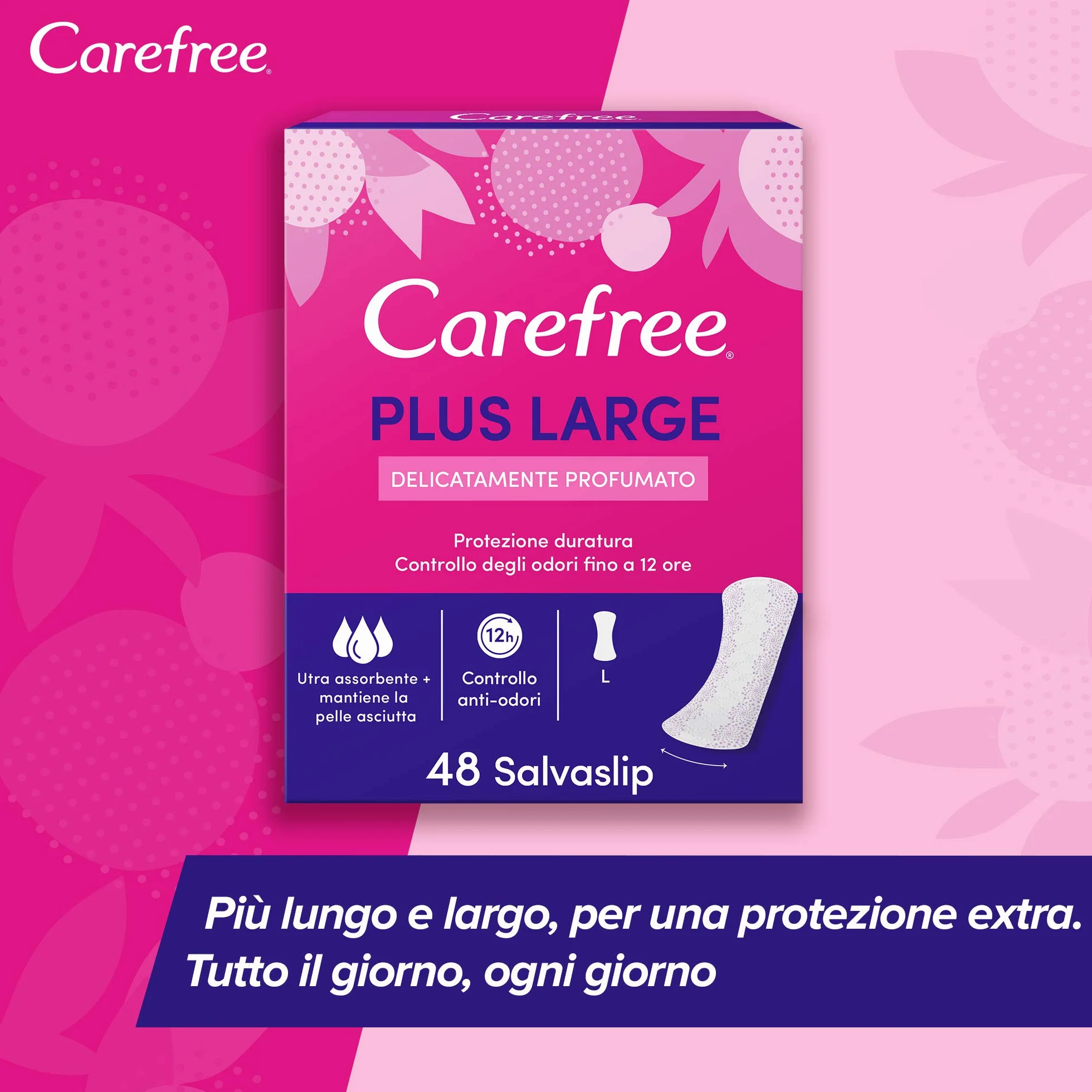 Carefree Salvaslip Plus Large Fragranza Delicata 48 salvaslip donna extra ampio controllo odori super assorbenti