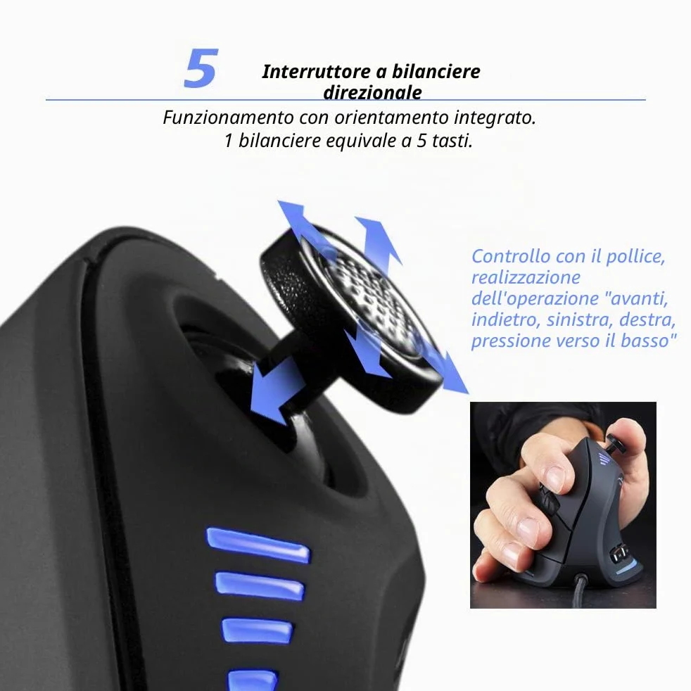 Zelotes Mouse verticale con barra di controllo, mouse ergonomico 10.000 dpi, 11 pulsanti RGB, mouse da gioco cablato ottico per computer portatile, PC, nero