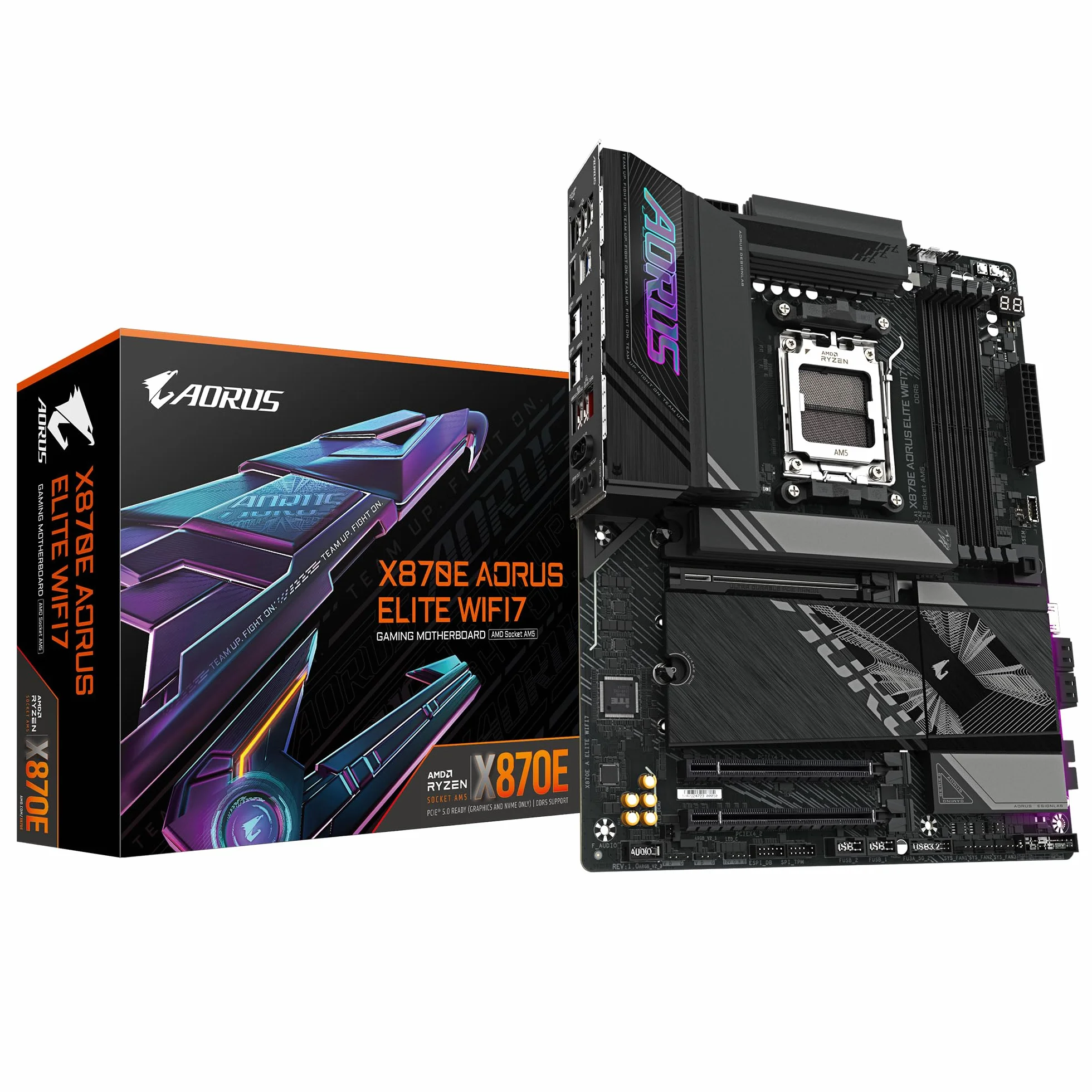 GIGABYTE Scheda madre X870E AORUS ELITE WIFI7 - Supporta CPU AMD Ryzen 9000, VRM digitale a 16+2+2 fasi, fino a 8000MHz DDR5 (OC), 3xPCIe 5.0, Wi-Fi 7, LAN 2.5GbE, USB 4