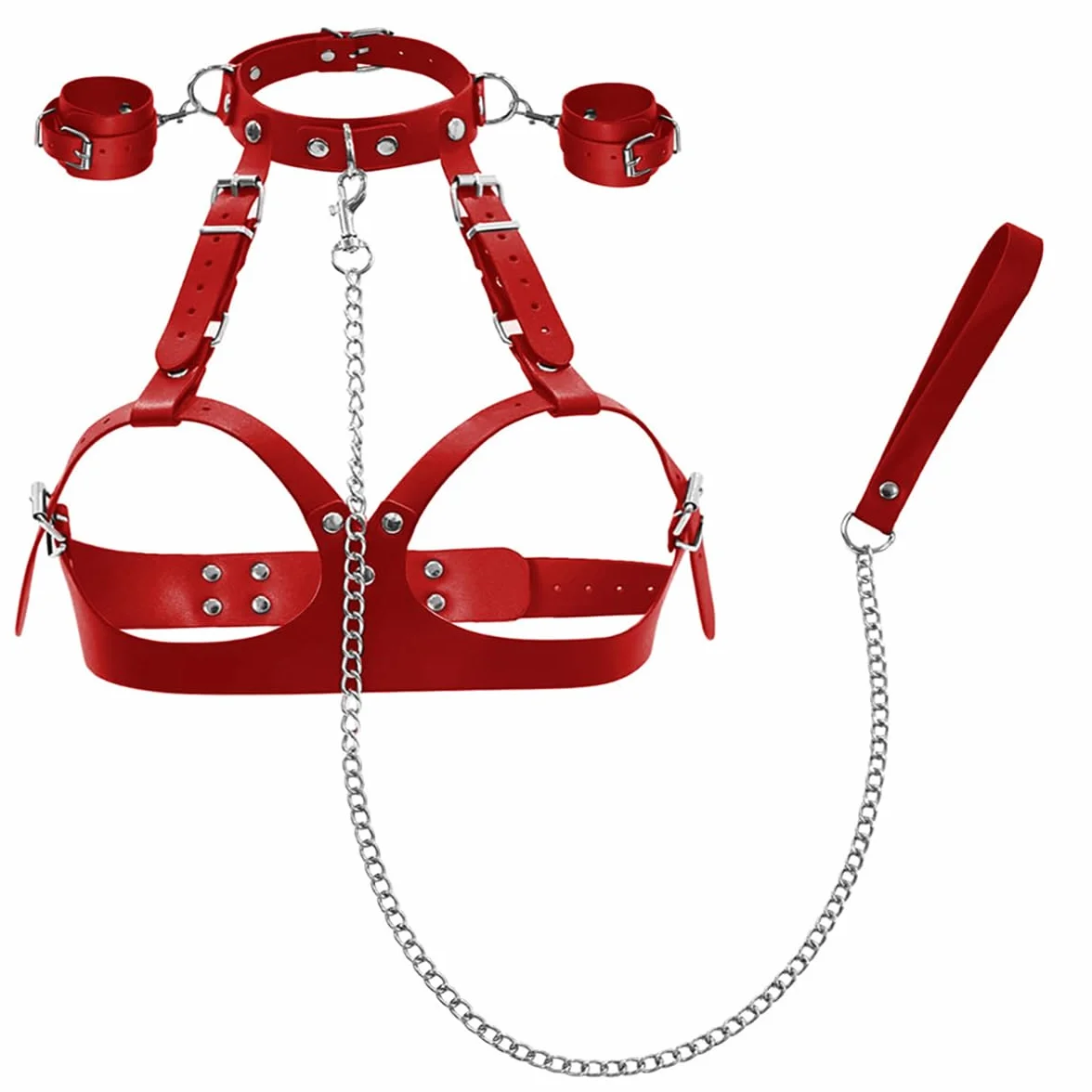 Set Bondage Petto con Collare e Catena di Trazione – Accessorio BDSM Regolabile per Coppie