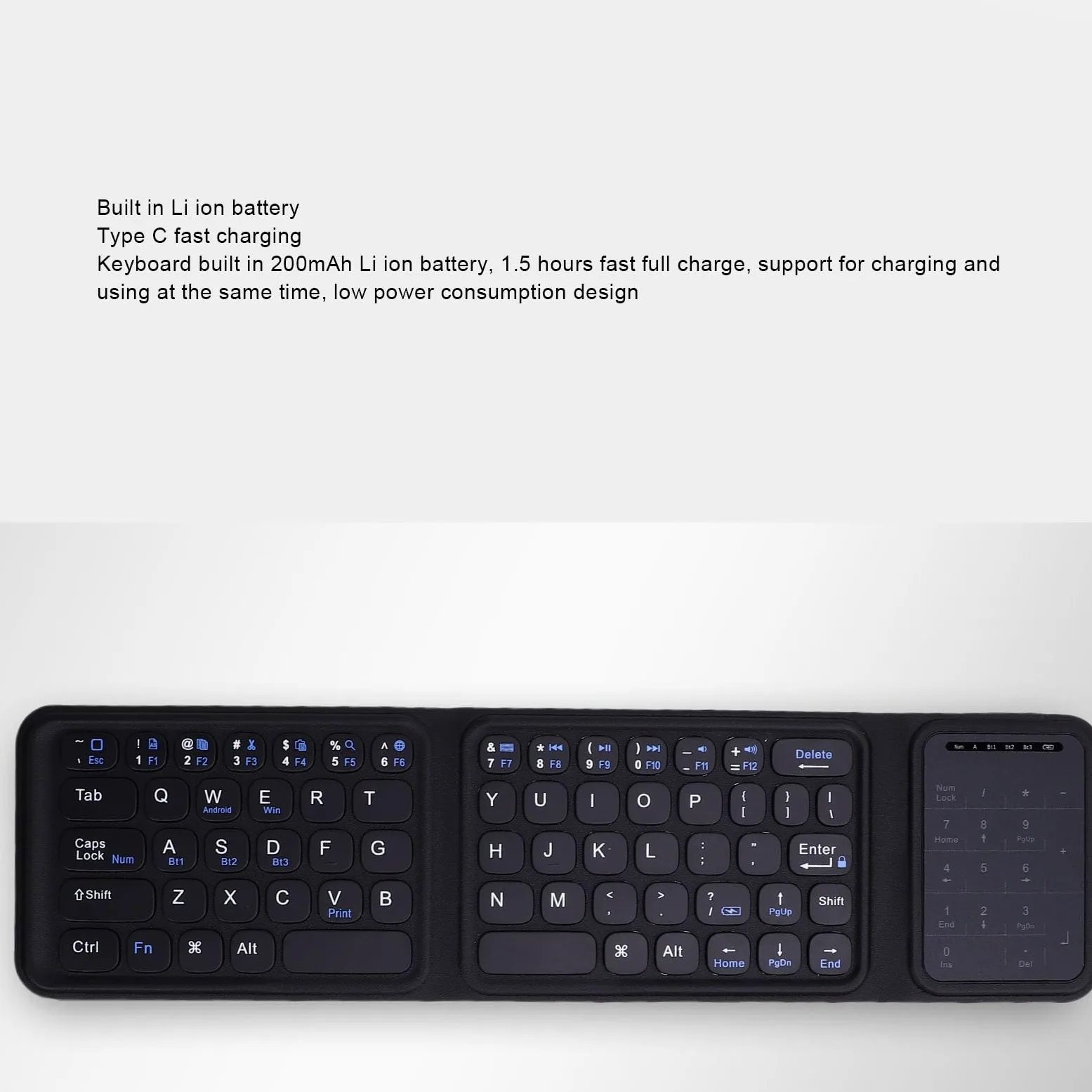 Tosuny Tastiera Bluetooth Pieghevole con Touchpad e Tastierino Numerico, Tastiera Wireless Portatile, USB C Ricaricabile, Ultra Sottile e Silenziosa, Tastiere Pieghevoli da Viaggio