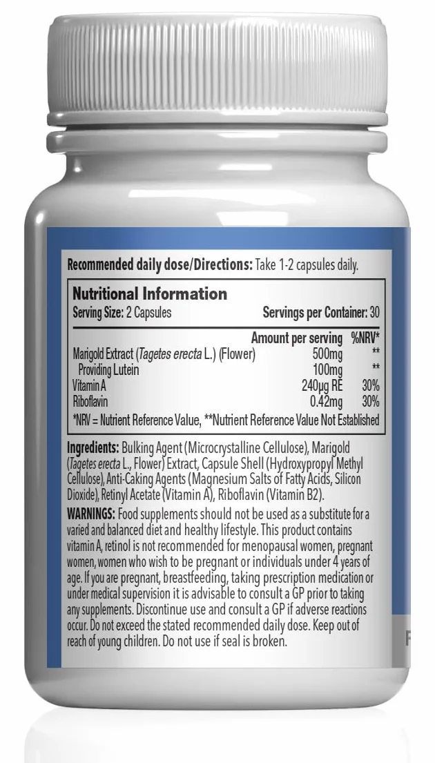 Capsule di Luteina 100mg con Vitamina A & Riboflavina per Vista & Metabolismo 60 Capsule