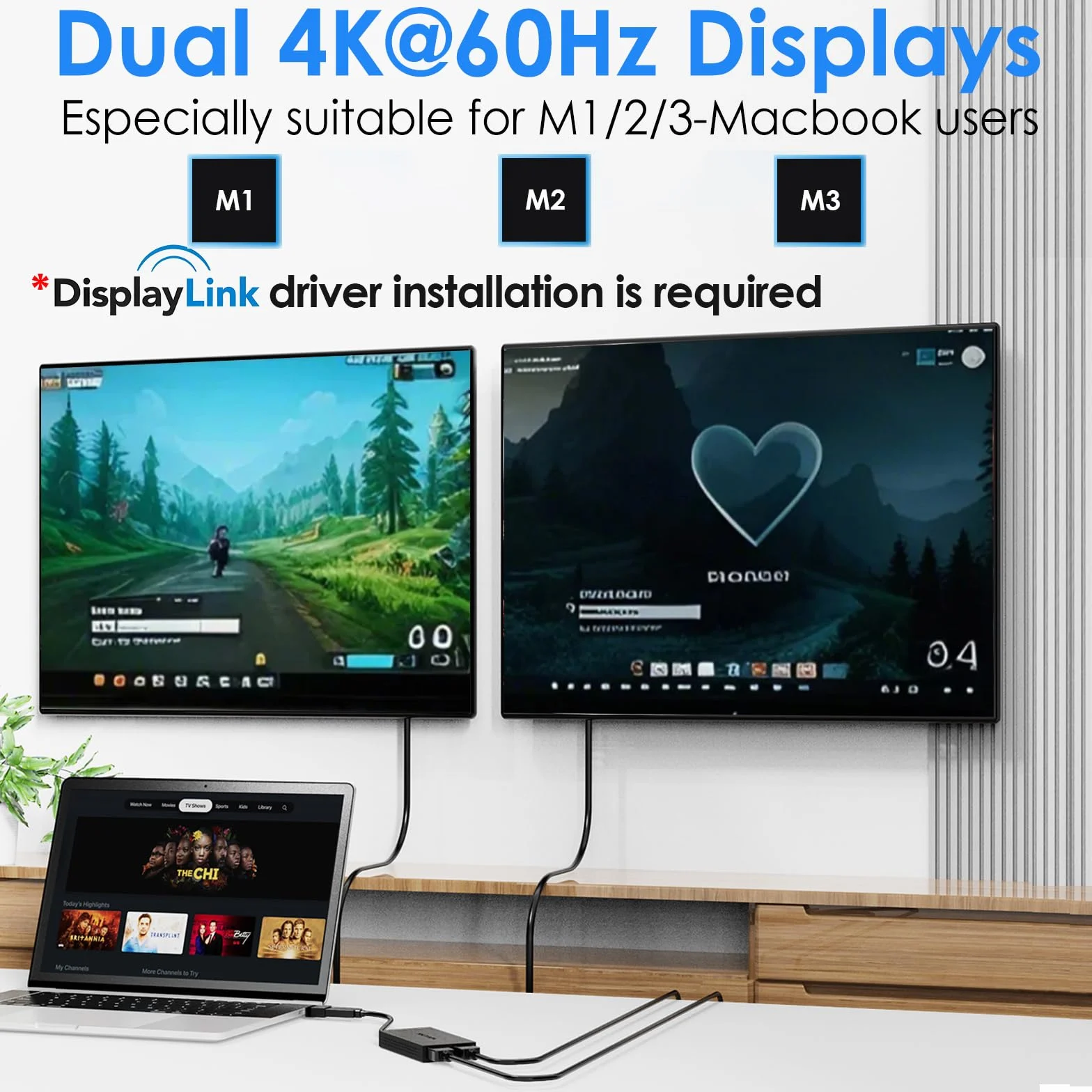 WAVLINK Adattatore USB 3.0/C Displaylink Dual HDMI 4K 60Hz per doppio monitor, uscita USB-A/C a HDMI 4K per Mac M1/M2/M3 o Windows 10/11, Compatibile con il nuovo MacBook Neo