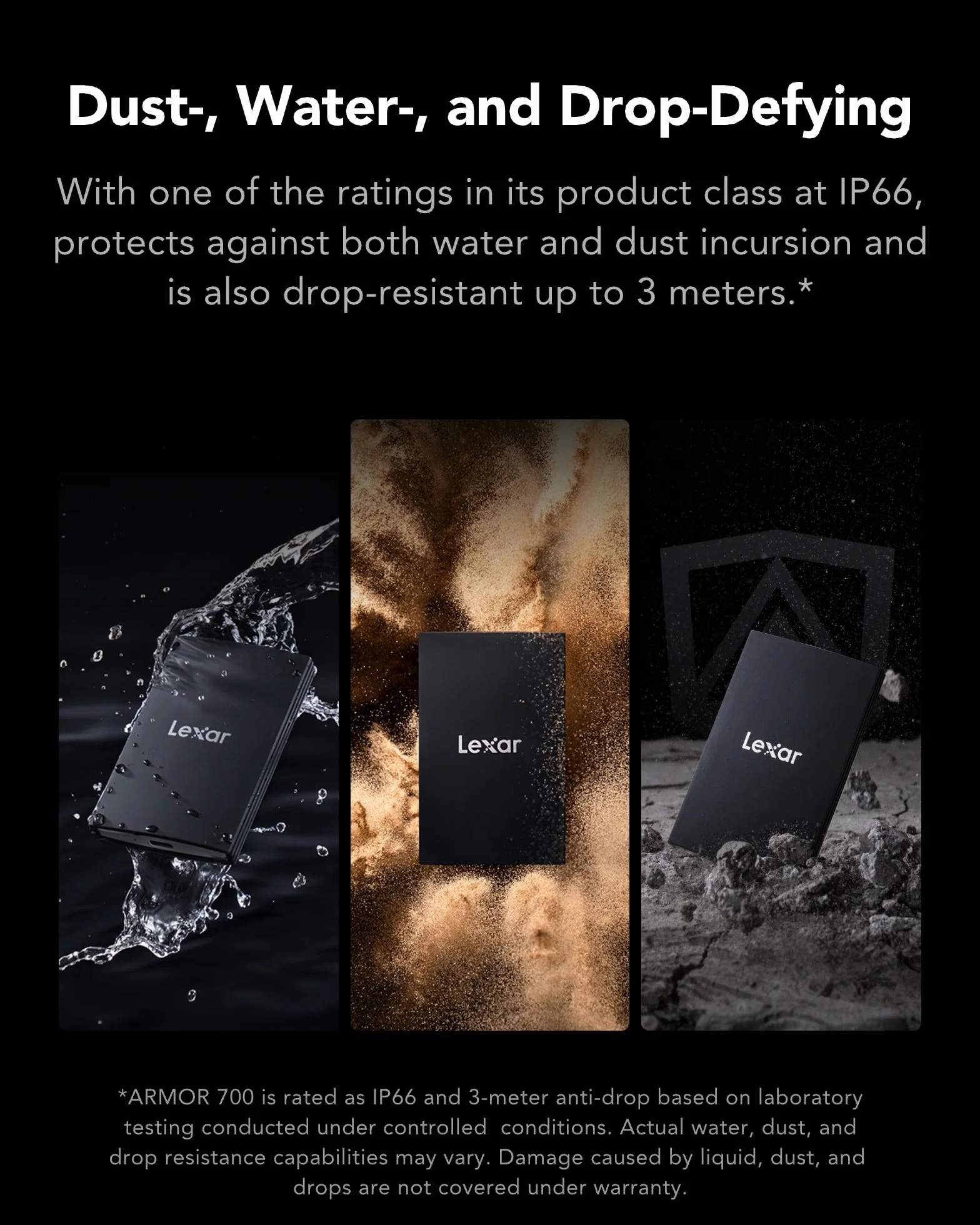 Lexar ARMOR 700 SSD Portatile 1TB, 2000 MB/s in Lettura e Scrittura USB 3.2 Gen 2x2, SSD Esterno IP66 Resistenza all'Acqua e Polvere, Compatibile con Mac, iPhone 15 Pro, Camera