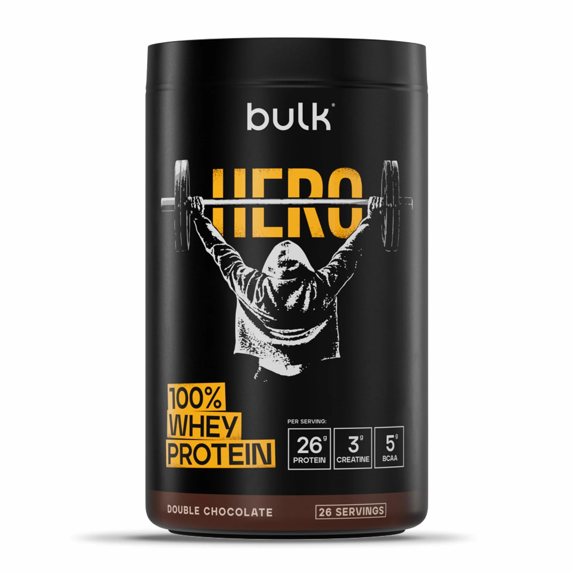 Bulk Hero Whey Protein Powder Double Chocolate 26 Servings 26g Protein 3g Creatine 5g BCAAs Low Sugar Fast Absorption Isolate Hydrolysed Concentrate Blend