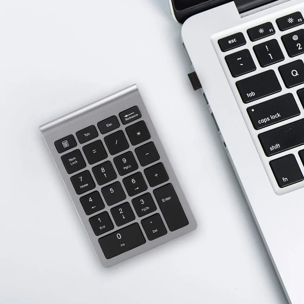 Zunate Tastierino numerico senza fili, tastierino numerico a 22 tasti con ricevitore USB, tastiera portatile da 2,4 g per numeri di contabilità finanziaria, per notebook, laptop (ferro grigio)