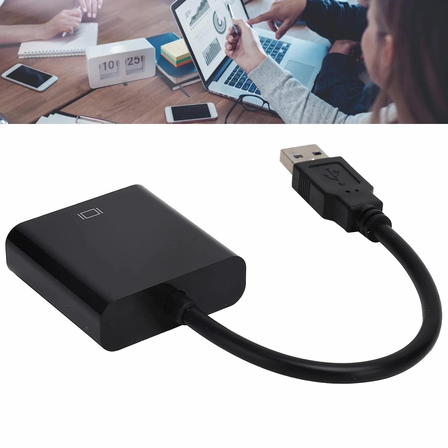 Qiilu Convertitore USB 3.0 Maschio a VGA Femmina 15 Pin 1080p 60 Hz per PC Laptop Monitor Proiettore