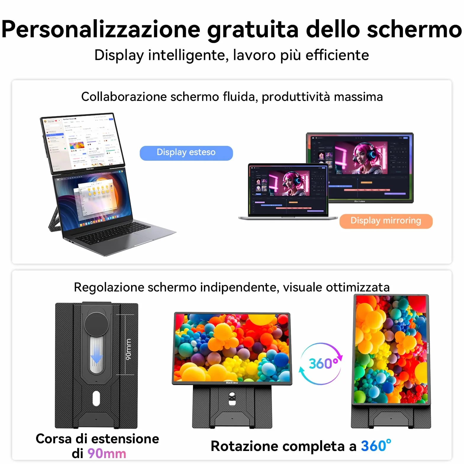Blackview Monitor Portatile Ultra-Sottile 16.1 Pollici FHD 1200P, Supporto Magnetico Rotante 360°, Schermo Esterno Laptop per Viaggio & Ufficio, Plug & Play-Compatibile con Windows/Mac/PC/PS5