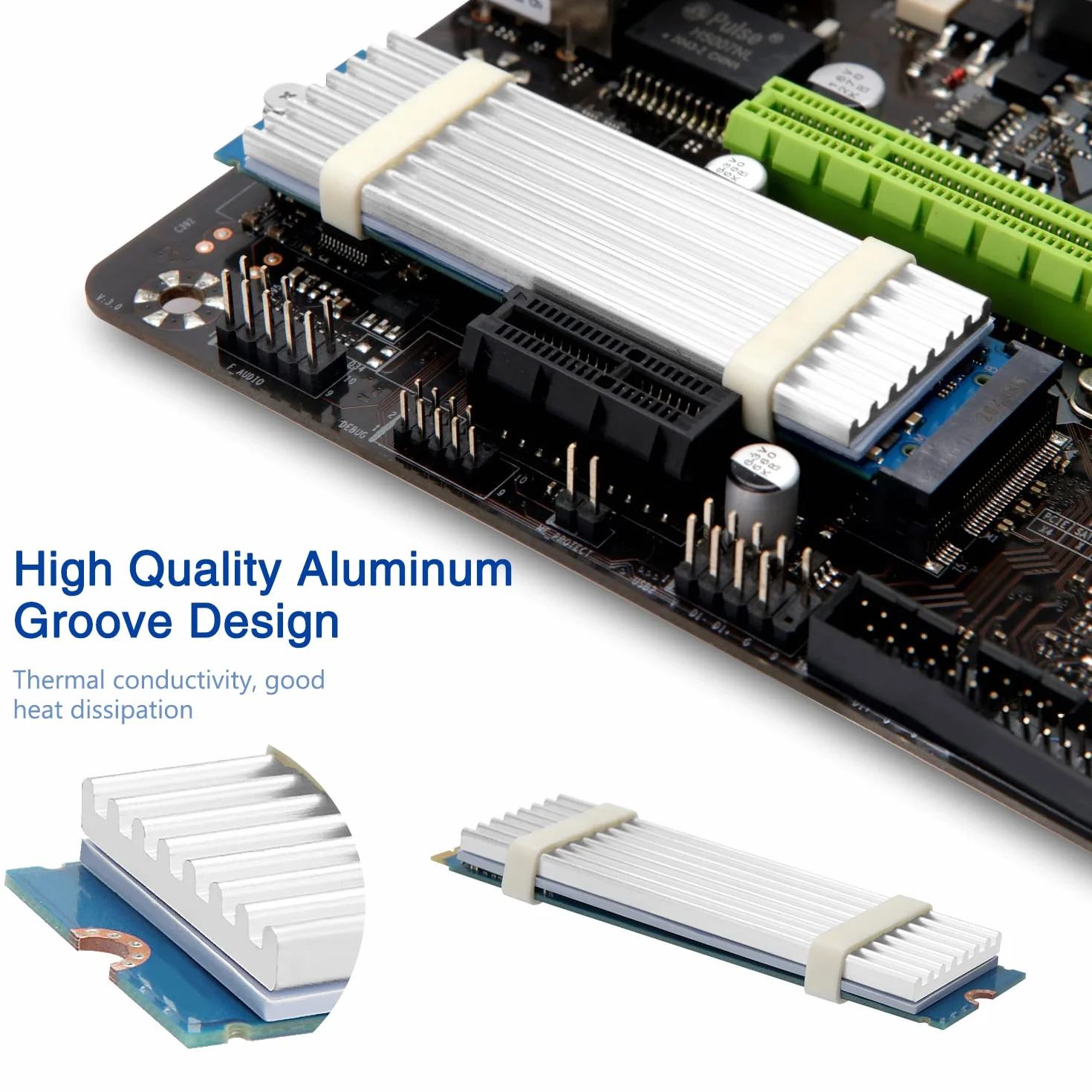 4 Pezzi Alette di Raffreddamento M.2 SSD, VooGenzek Dissipatore di Calore in Alluminio, con Viti SSD M.2 e Cuscinetto Termico in Silicone, per Computer Portatile Desktop, 70x22x3mm, D'argento