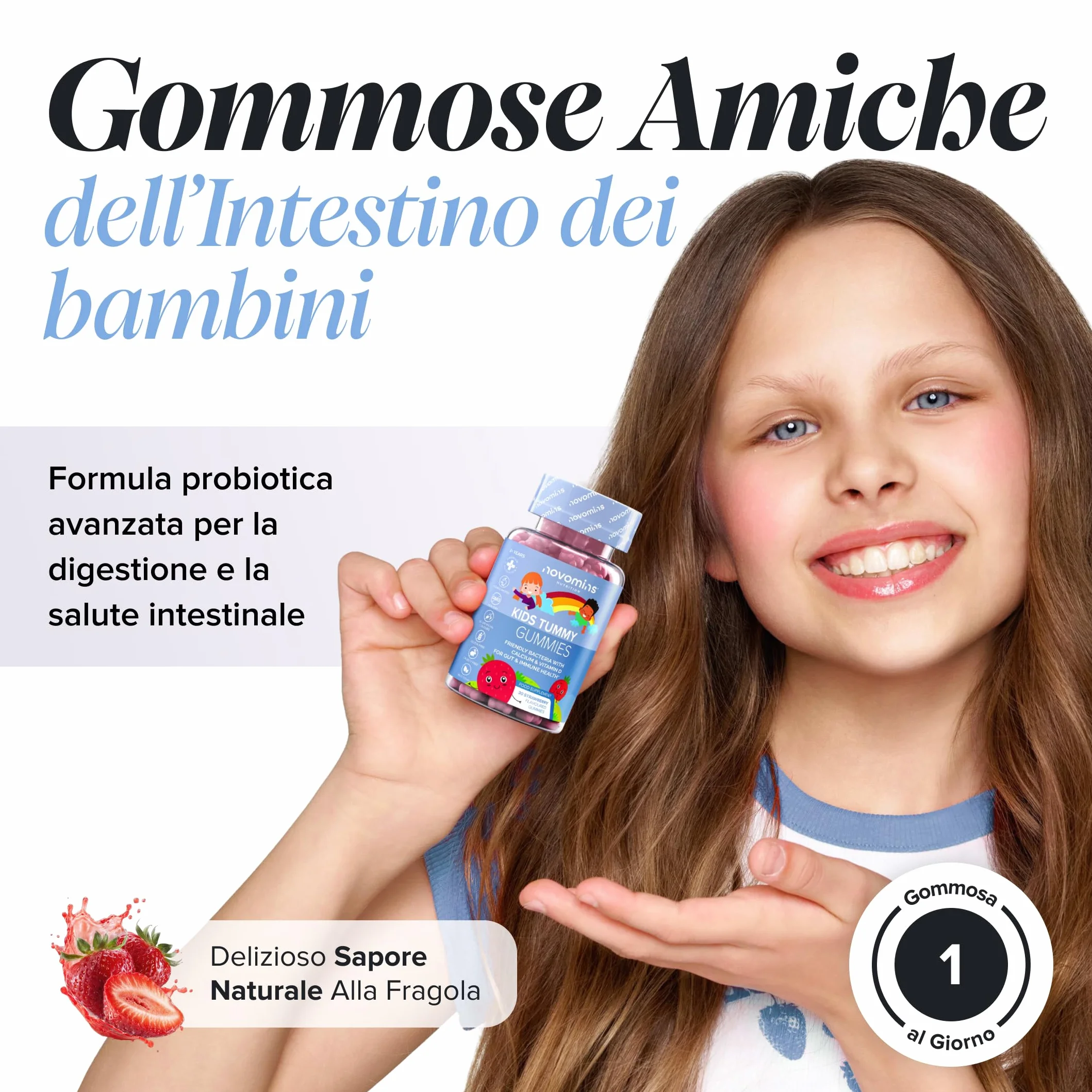 Probiotici Bambini Gommose Fermenti Lattici con Vitamina D3 & Calcio Benessere Intestinale Difese 30 Gommose Novomins