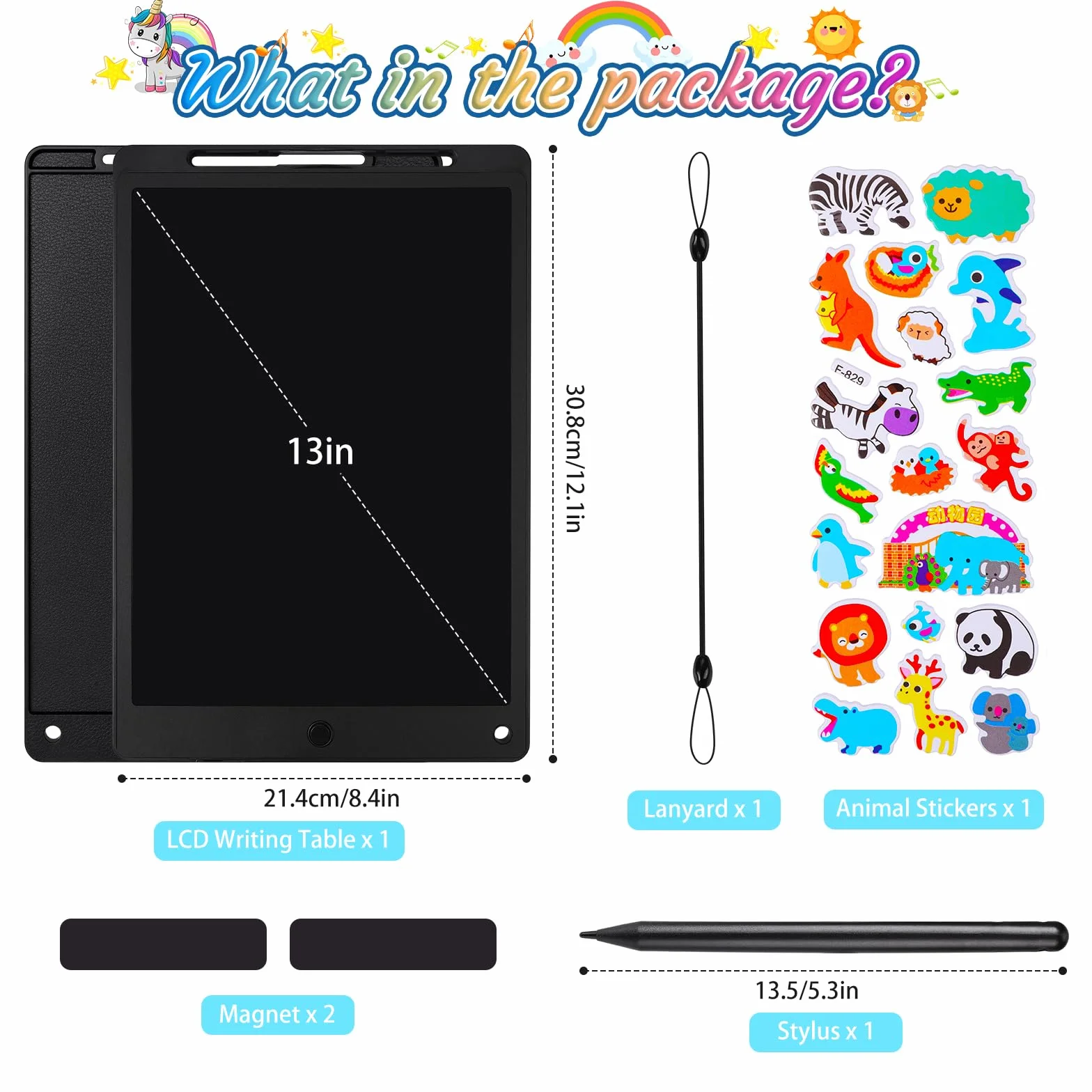 Tavoletta Grafica LCD 13 Pollici per Bambini con Schermo Scrittura, Pulsante Elimina e Blocco - Nero