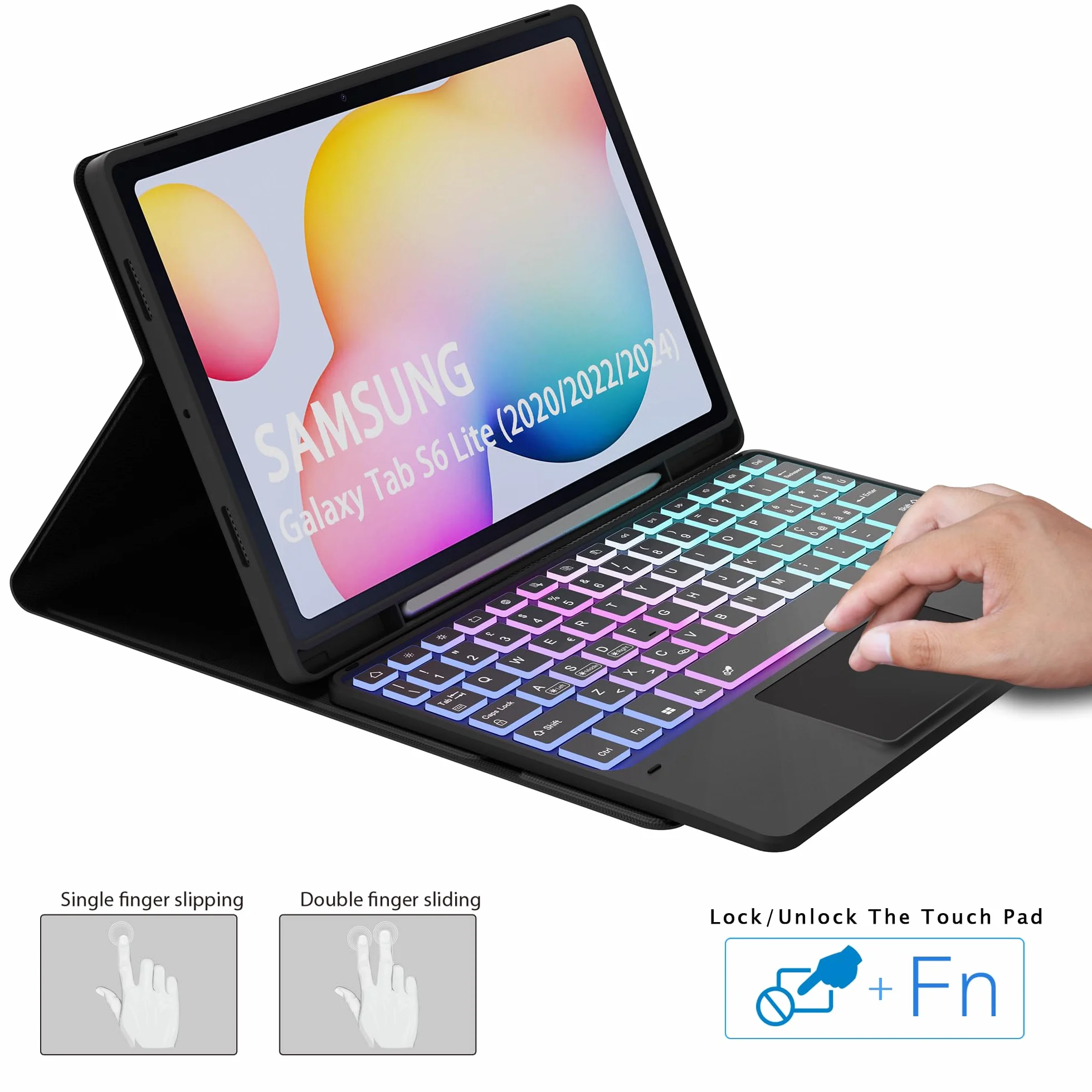 Custodia con Tastiera per Samsung Galaxy Tab S6 Lite 10.4" 2024/2022/2020 : DIY a 3 zone e 7 colori retroilluminati Custodia per tastiera, Italiano ‎QWERTY Staccabile Tastiera con Touchpad per S6 Lite
