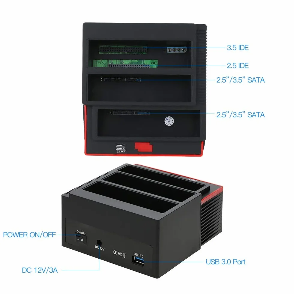 Stacja dokująca do klonowania dysków HDD 2.5" 3.5" SATA IDE z czytnikiem kart EU