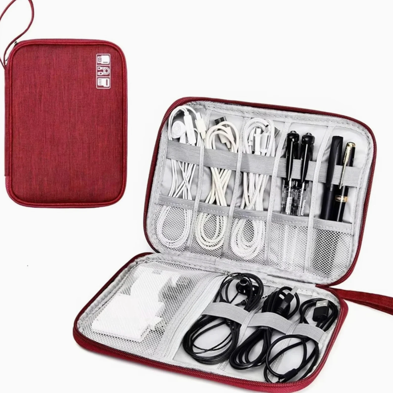 Borsa Organizer Per Cavi 2PCS Borse portaoggetti for cavi Kit di sistema Custodia Caricabatterie Cavo dati Penna Power Bank Dispositivi gadget digitali(Red)