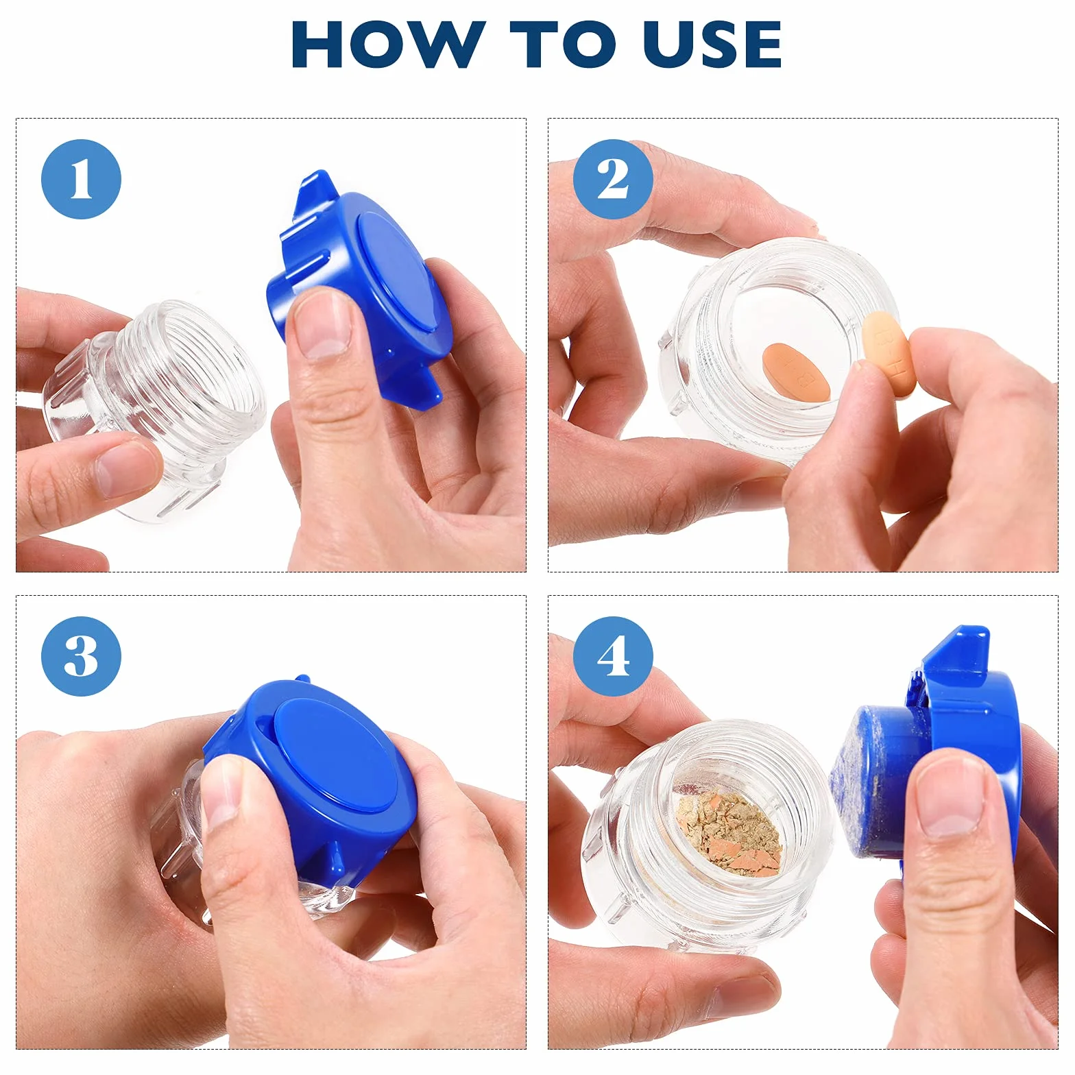 Tritapillole con contenitore in plastica multifunzione portatile blu