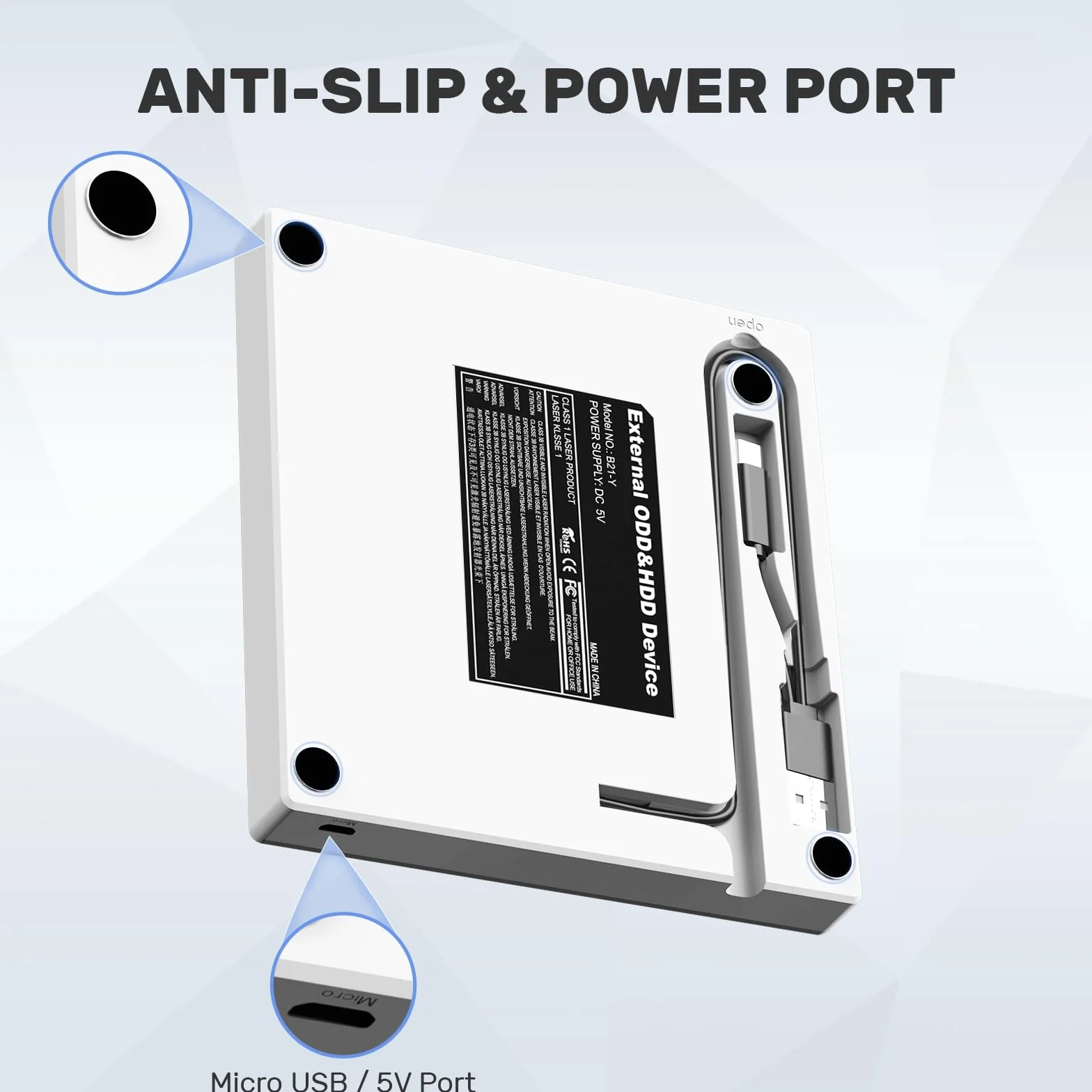 UNITEK Unità CD DVD esterna USB C portatile: lettore CD/DVD +/-RW, hub USB 3.0/2.0/C, slot schede SD, compatibile con Windows, Linux, MacOS, per laptop e desktop
