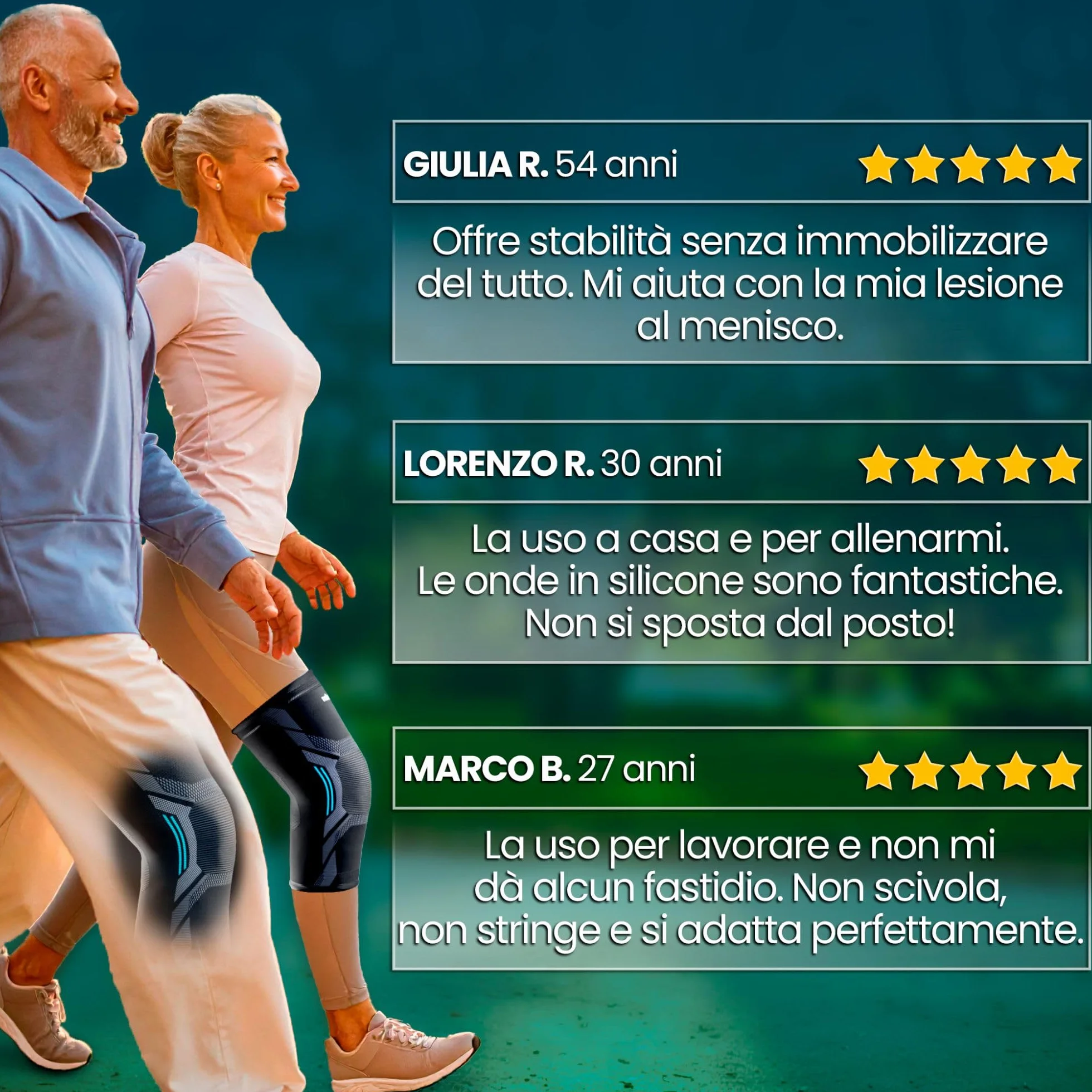 NativoDex Ginocchiera Ortopedica di Compressione Stabilizzante Menisco Legamenti Sport Fascia Elastica Antiscivolo Traspirante Palestra Corsa