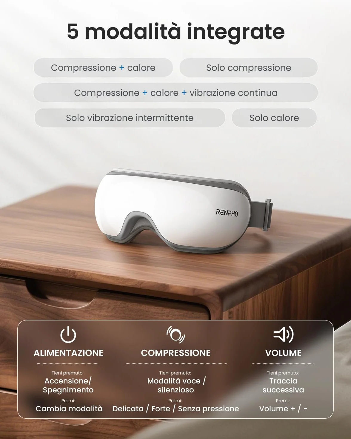 RENPHO Eyeris 1 Massaggiatore per gli occhi con riscaldamento Bluetooth Maschera occhi Relax affaticamento