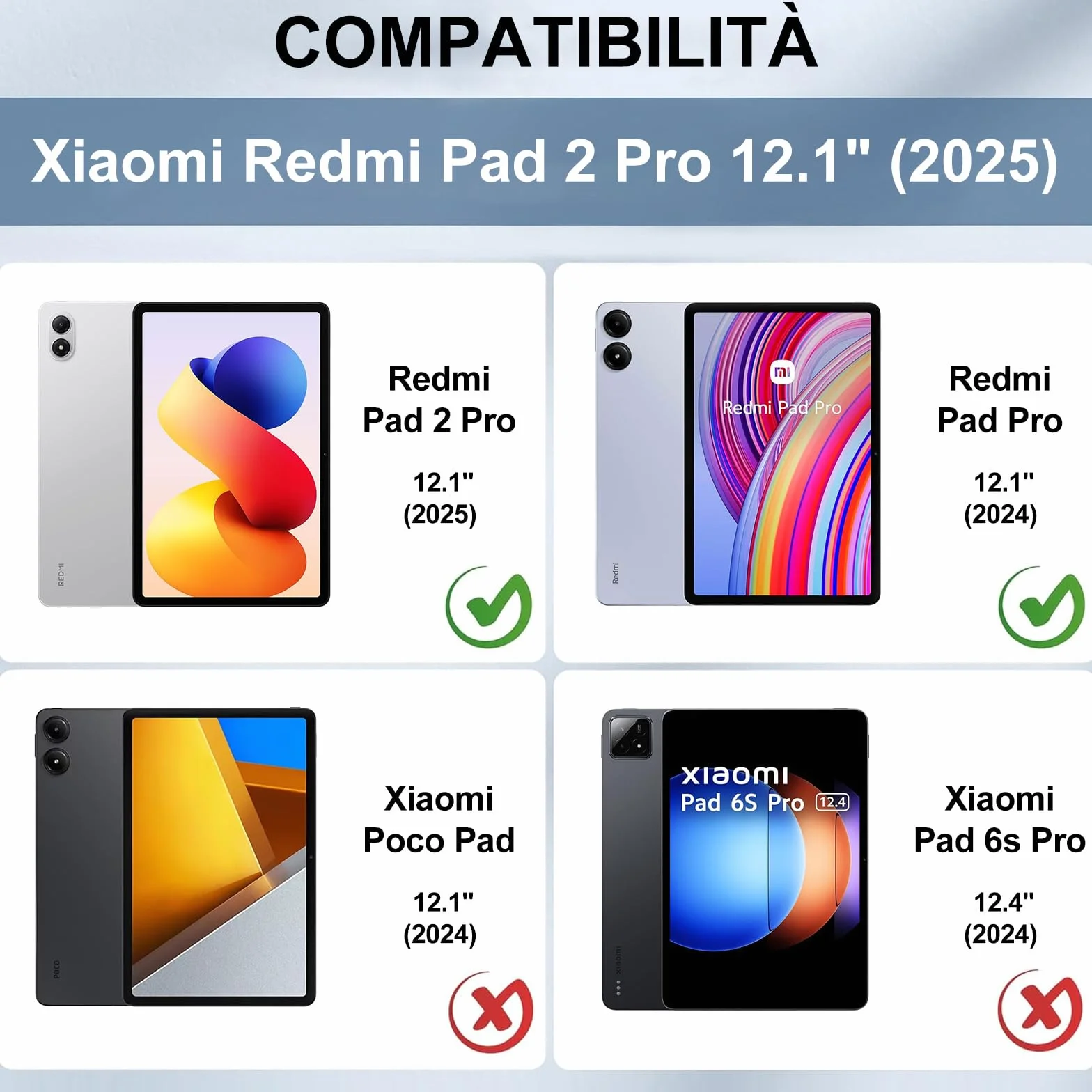 JADEMALL Custodia Tastiera per Redmi Pad 2 Pro 12.1" 2025, Italiana QWERTY Tastiera Wireless Bluetooth Magnetica Staccabile per Tablet Xiaomi Redmi Pad 2 Pro 12.1" 2025, Nero