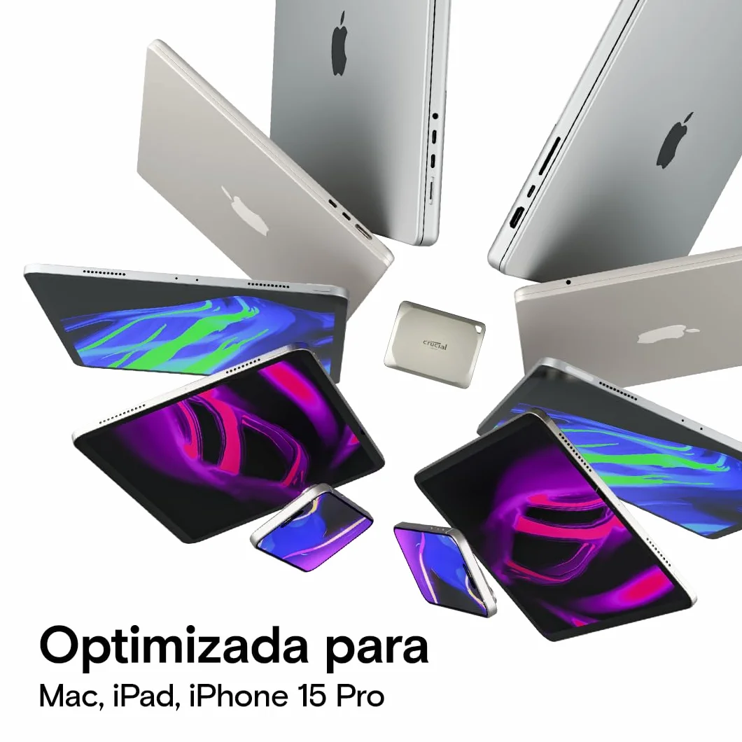 Crucial X9 Pro per Mac SSD 1TB Esterno SSD Portatile, fino a 1050 MB/s in lettura e scrittura, Adatto a Mac, Resistenza ad Acqua e Polvere (IP55), USB-C 3.2 - CT1000X9PROMACSSD9B02