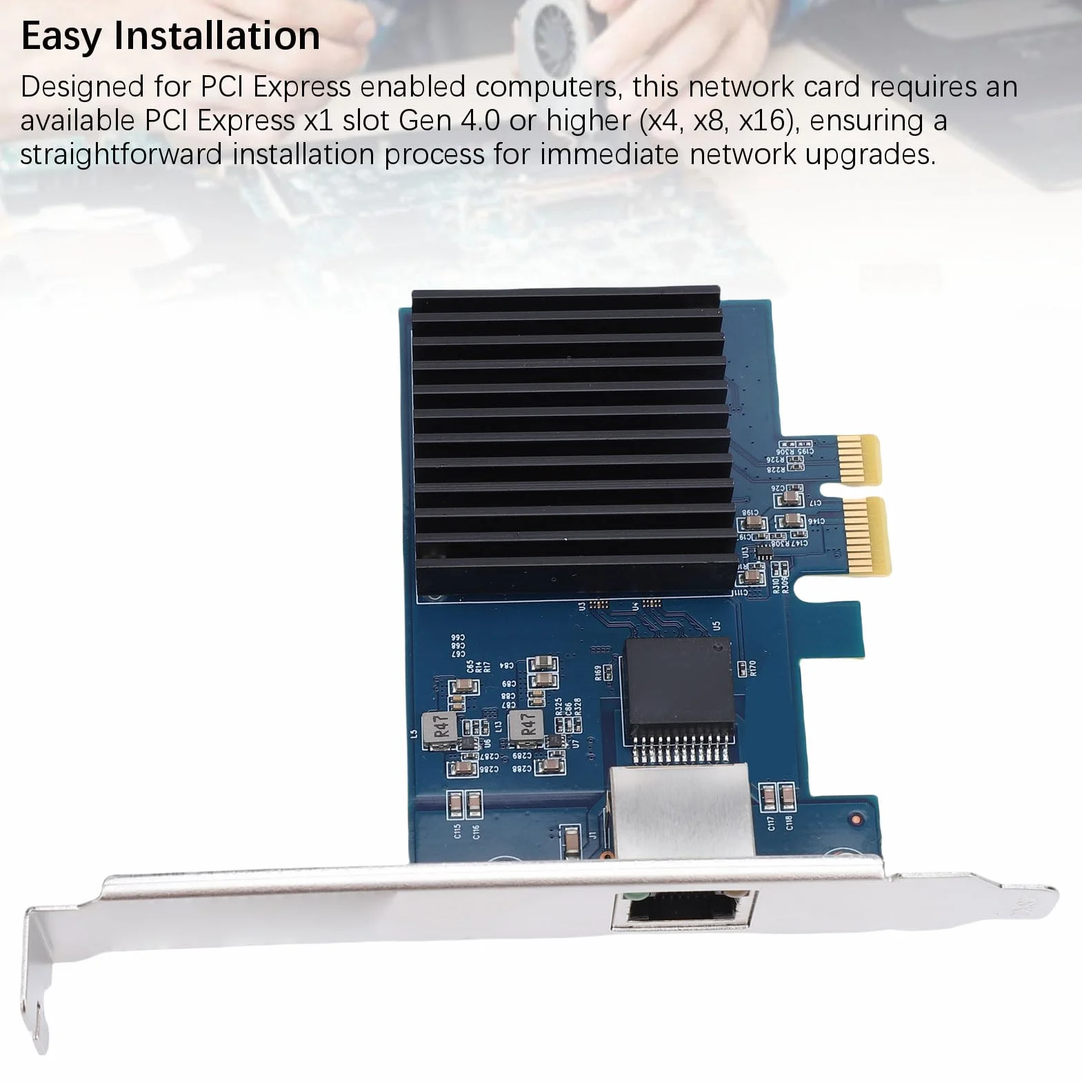 Fockety Scheda di Rete PCIe da 10 GB, Porta RJ45 RTL8127 PCI Express Gen 4 X1 a 10 Gigabit Ethernet per Linux, Adattatore LAN PCIe Ethernet