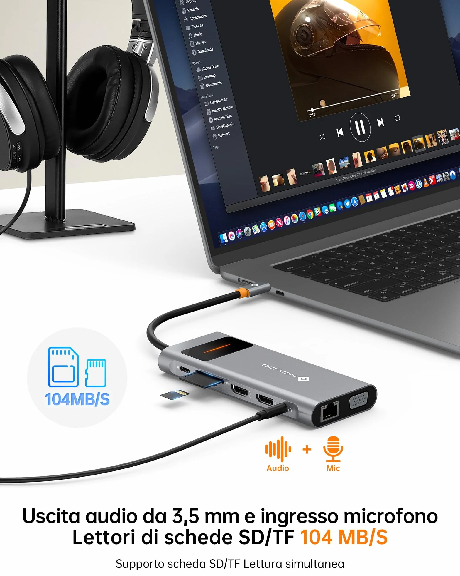 Docking Station USB C Triplo Display, NOVOO 12 in 1 Hub USB C con 2 4K HDMI, VGA, 1000Mbps Ethernet, Lettore SD/TF, 4 USB, Audio da 3,5 mm e Ricarica Rapida PD 100W per MacBook/Dell/Surface/HP