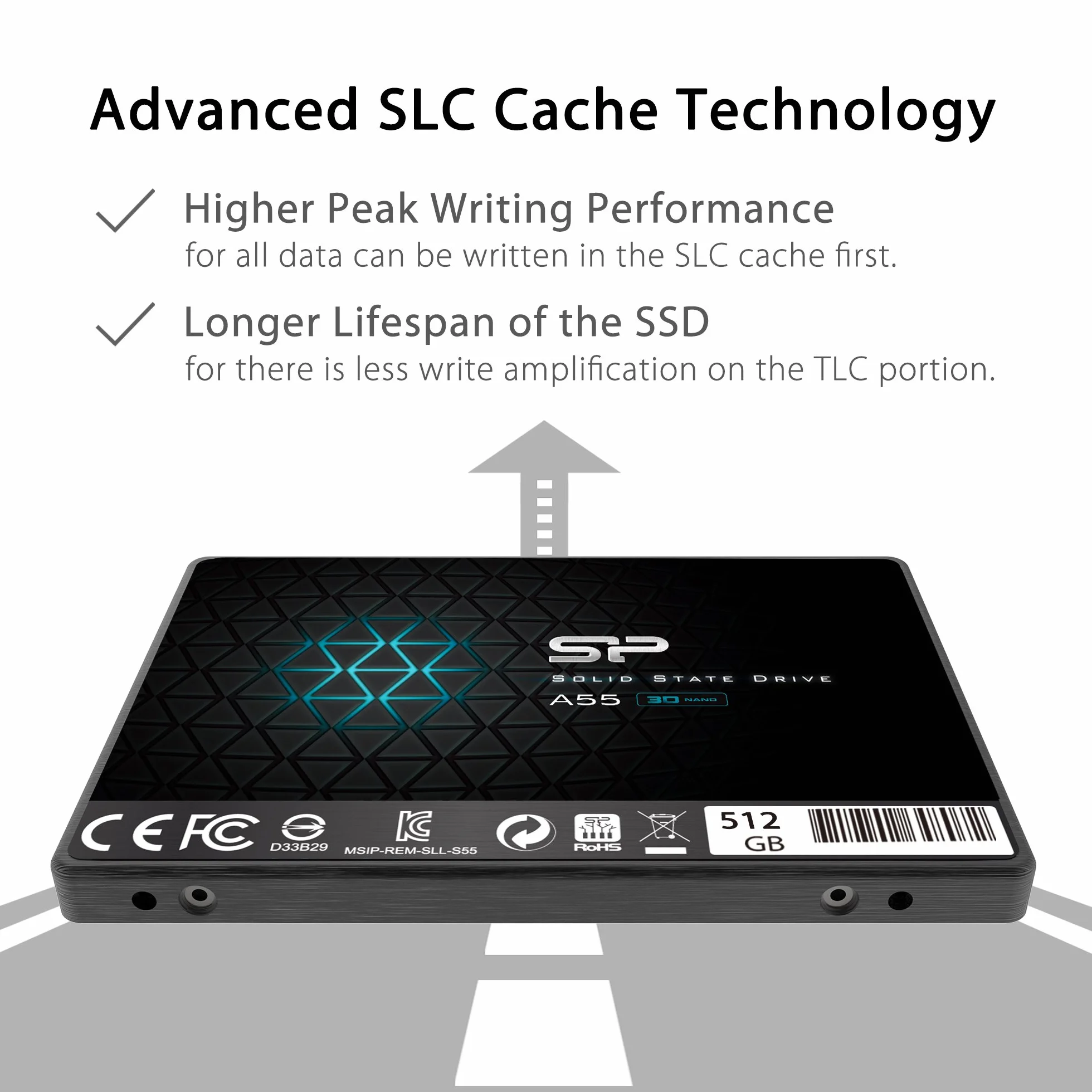 Silicon Power SSD 512GB 3D NAND A55 SLC Cache 2.5" SATA III 7mm SSD interno