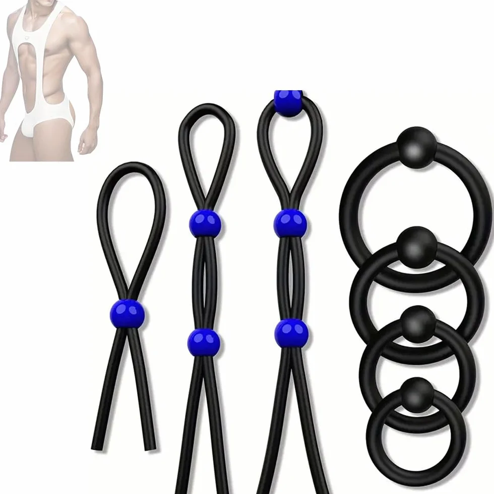 Set da 7 pezzi di corda in silicone nero ritardato