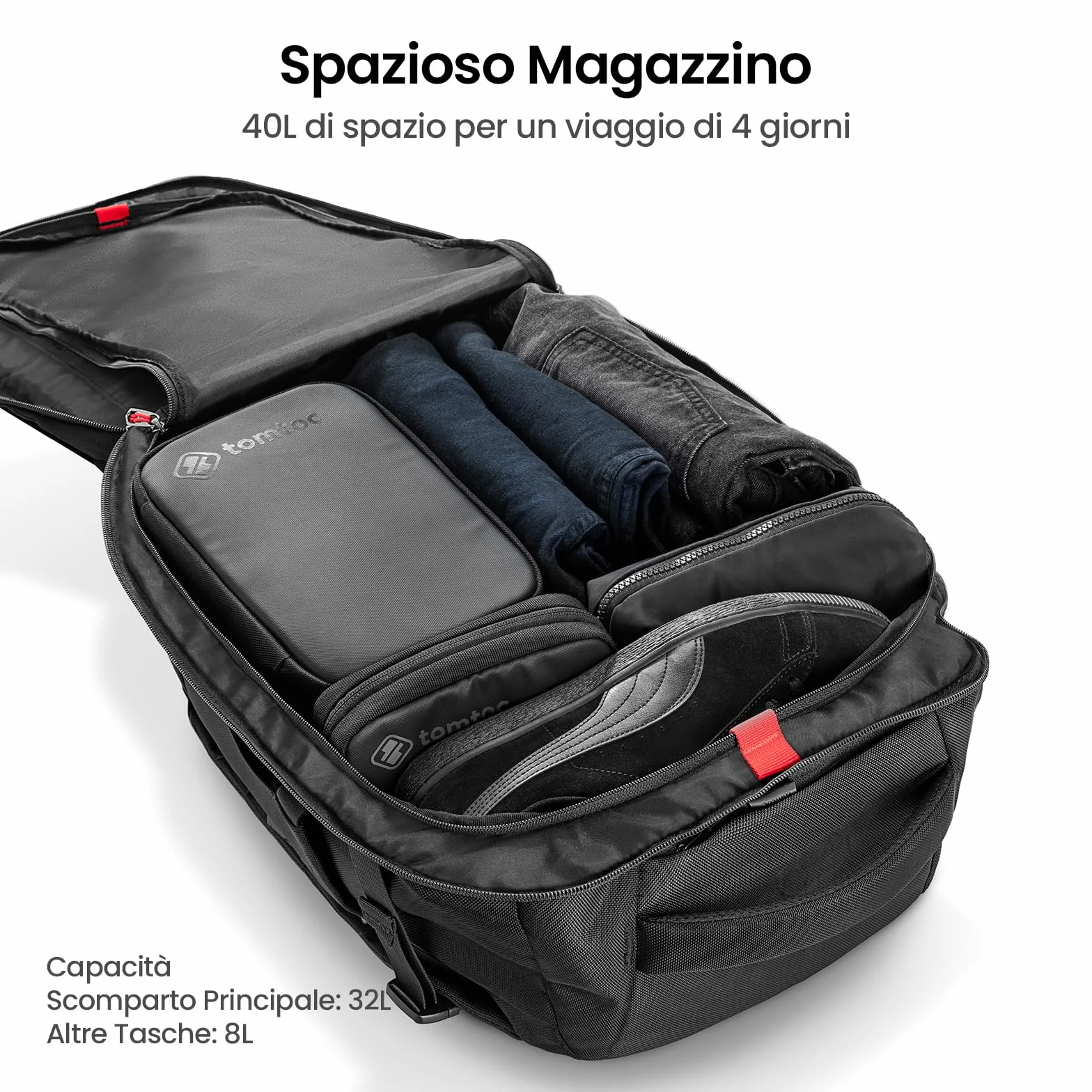 tomtoc Zaino Viaggio 40L, Adatto alla TSA, Omologato per il Volo, Bagaglio a Mano per Viaggi d'Affari, Resistente all'Acqua, Zaino Aereo Grande, zaini per Portatili fino a 17,3 Pollici, Senza PFAS