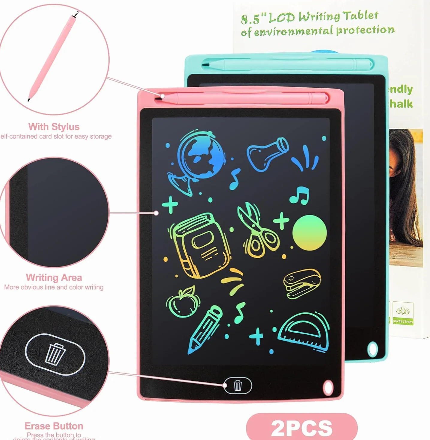 Tavoletta Grafica LCD Bambini 8,5 Pollici Display Colorato Lavagna Cancellabile Portatile Regalo Educativo