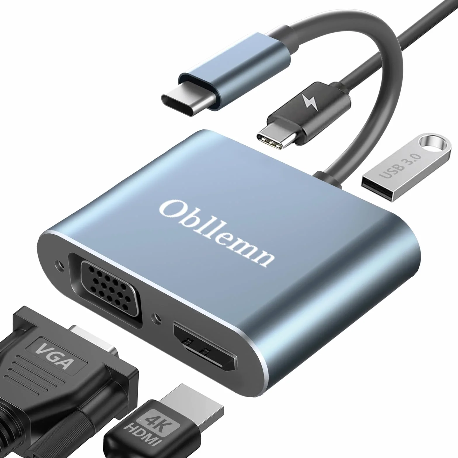 Adattatore USB C a HDMI VGA 4K 30Hz 4 in 1 Multiporta Thunderbolt 3 con USB 3.0 PD 100W per MacBook Pro/Air