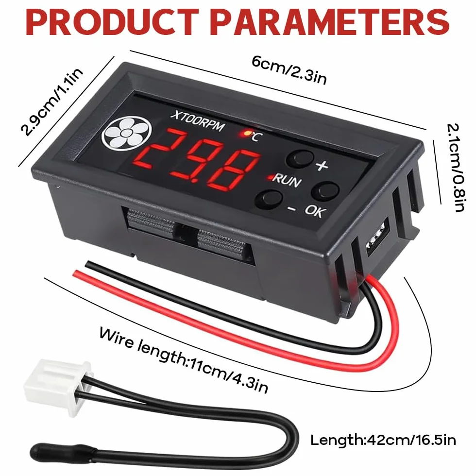 Regolatore di Velocità Ventola 12V DC 4 Fili PWM 3A 25kHz con Display Digitale Temperatura