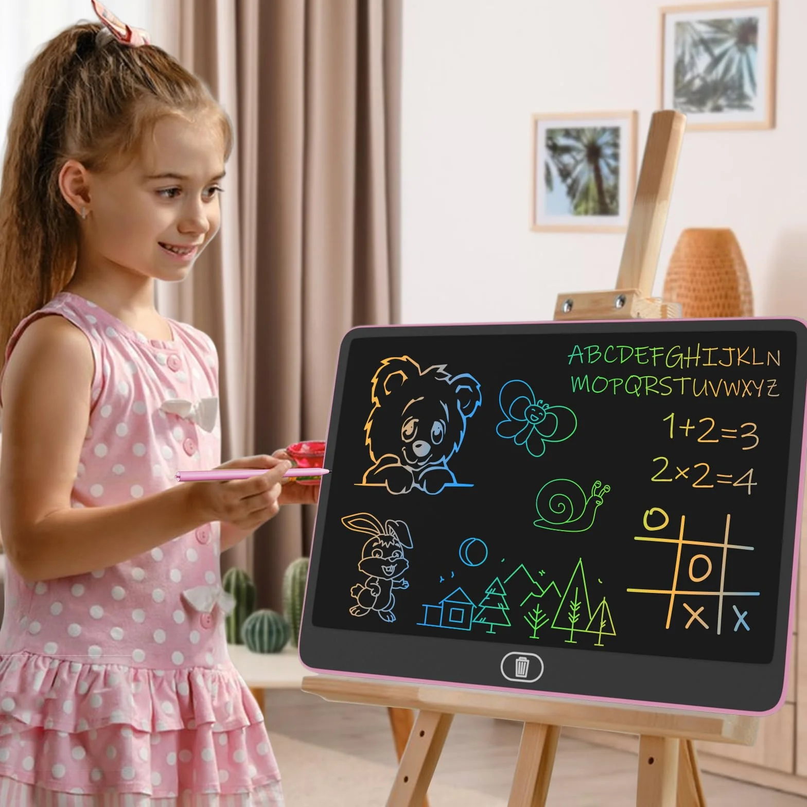Electight Tavoletta Grafica LCD 16 Pollici Scrittura Disegno Cancellabile con Pulsante Elimina Rosa