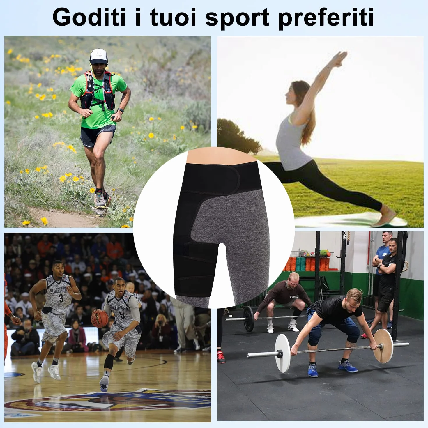 Supregear Supporto per Anca Coscia Compressione Fascia Tendine Ginocchio Antiscivolo Tutore Gamba Stabilizzatore Donne Uomini