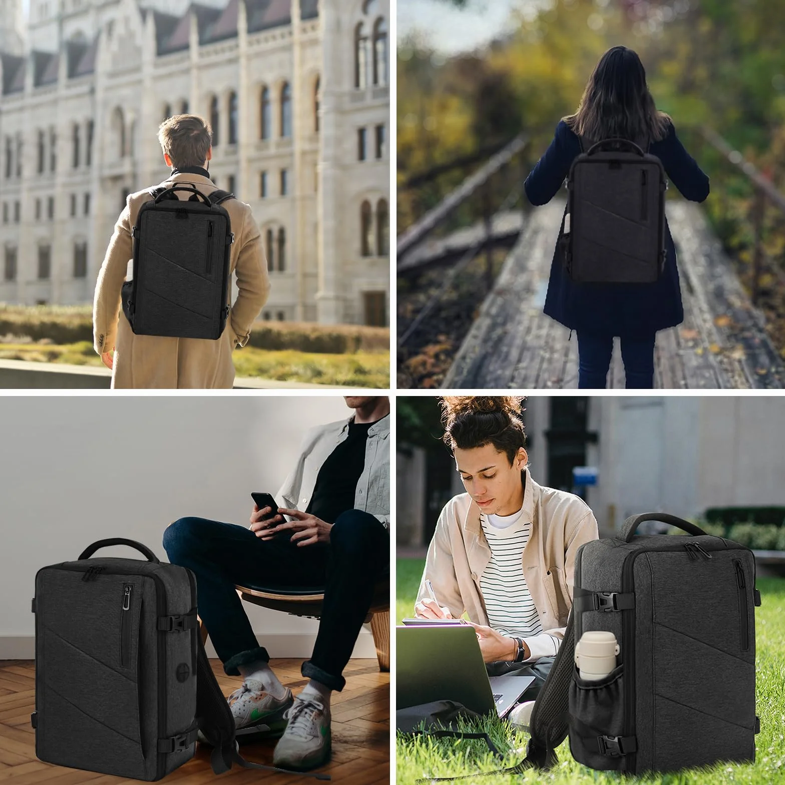 Zaino per Ryanair 40x20x25, Zaino da Viaggio Aereo Bagaglio a Mano Porta PC Donna Uomo Grigio Scuro per Tutte le Principali Compagnie Aeree, 20L