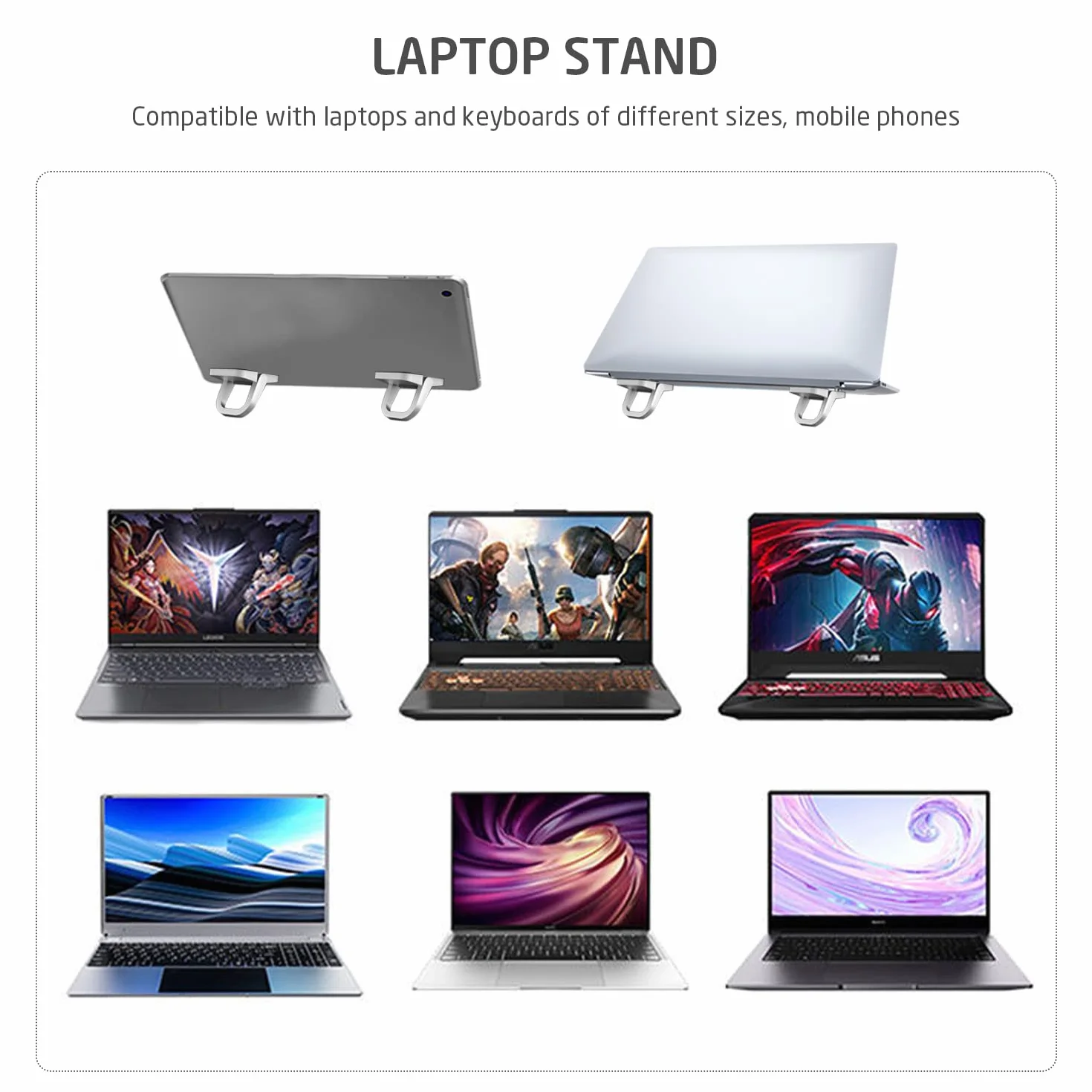 Supporto per computer portatile 2 pezzi, pieghevole, adesivo, ergonomico e invisibile, compatibile con molti computer portatili (argento)