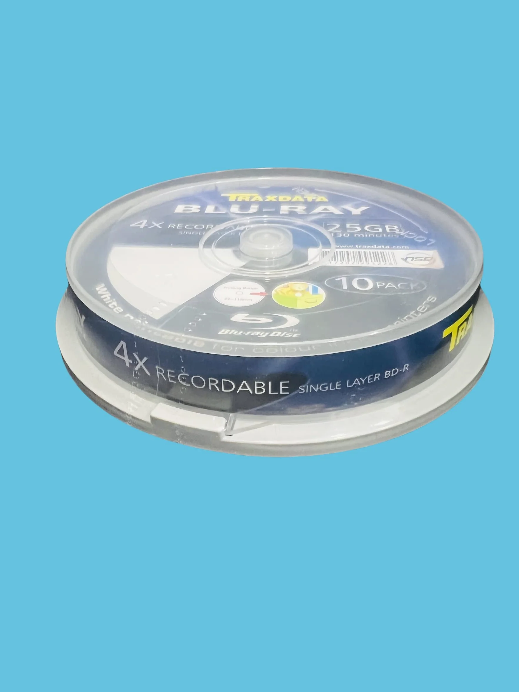 10 x Traxdata Full Face White Inkjet stampabile a getto d'inchiostro Blu-Ray Discs. BDR 25GB 4X 130 MINUTES