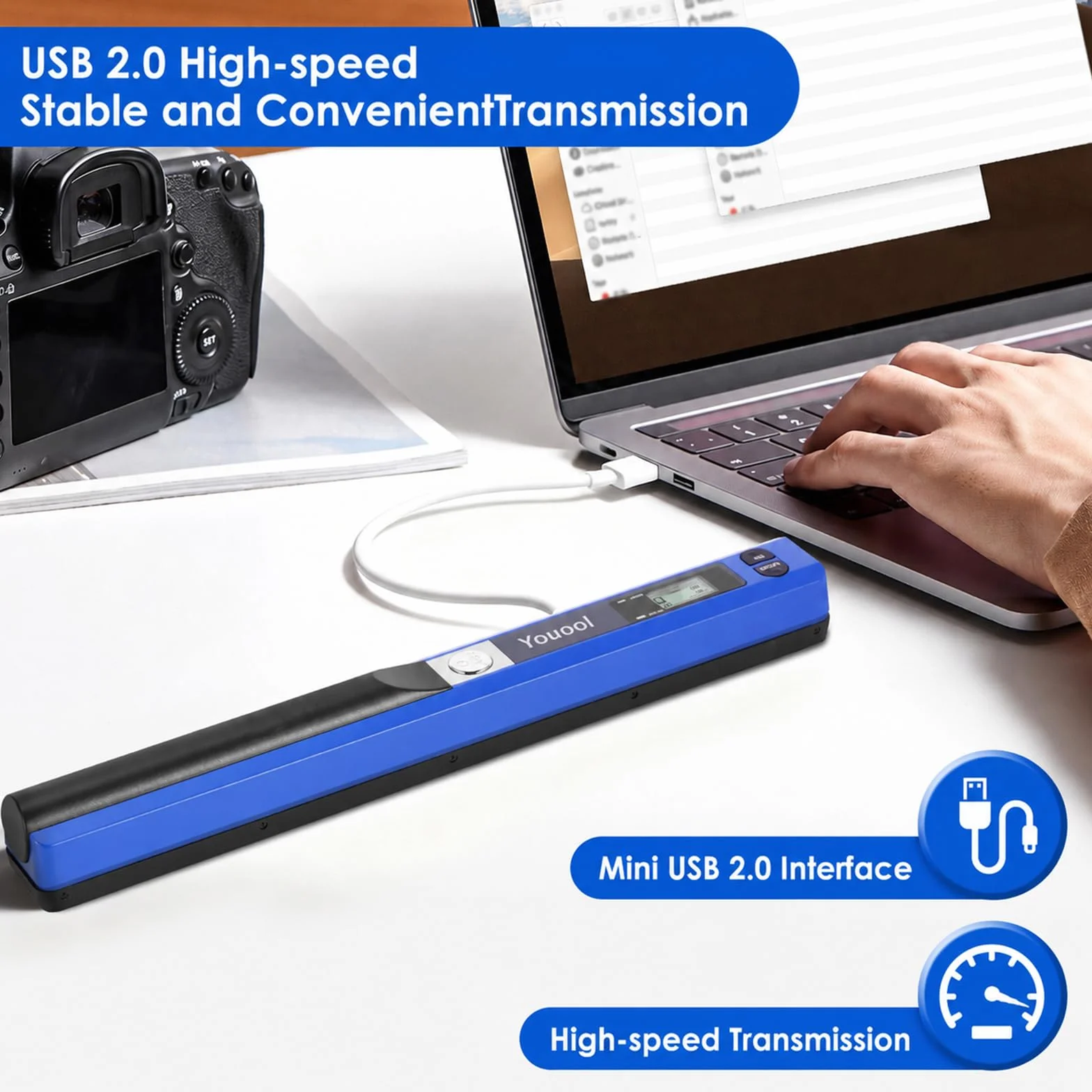 Scanner portatile A4 900 dpi USB a colori per documenti JPG/PDF blu + scheda 16GB