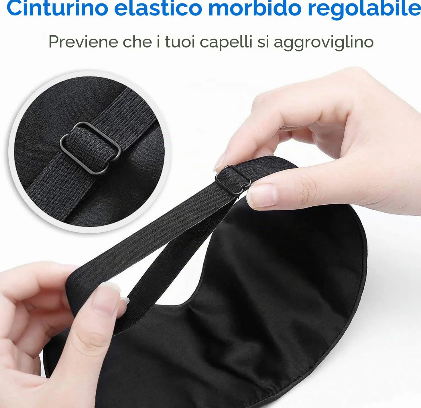Maschere per dormire in seta, fascia per occhi liscia con cinghia regolabile, nero