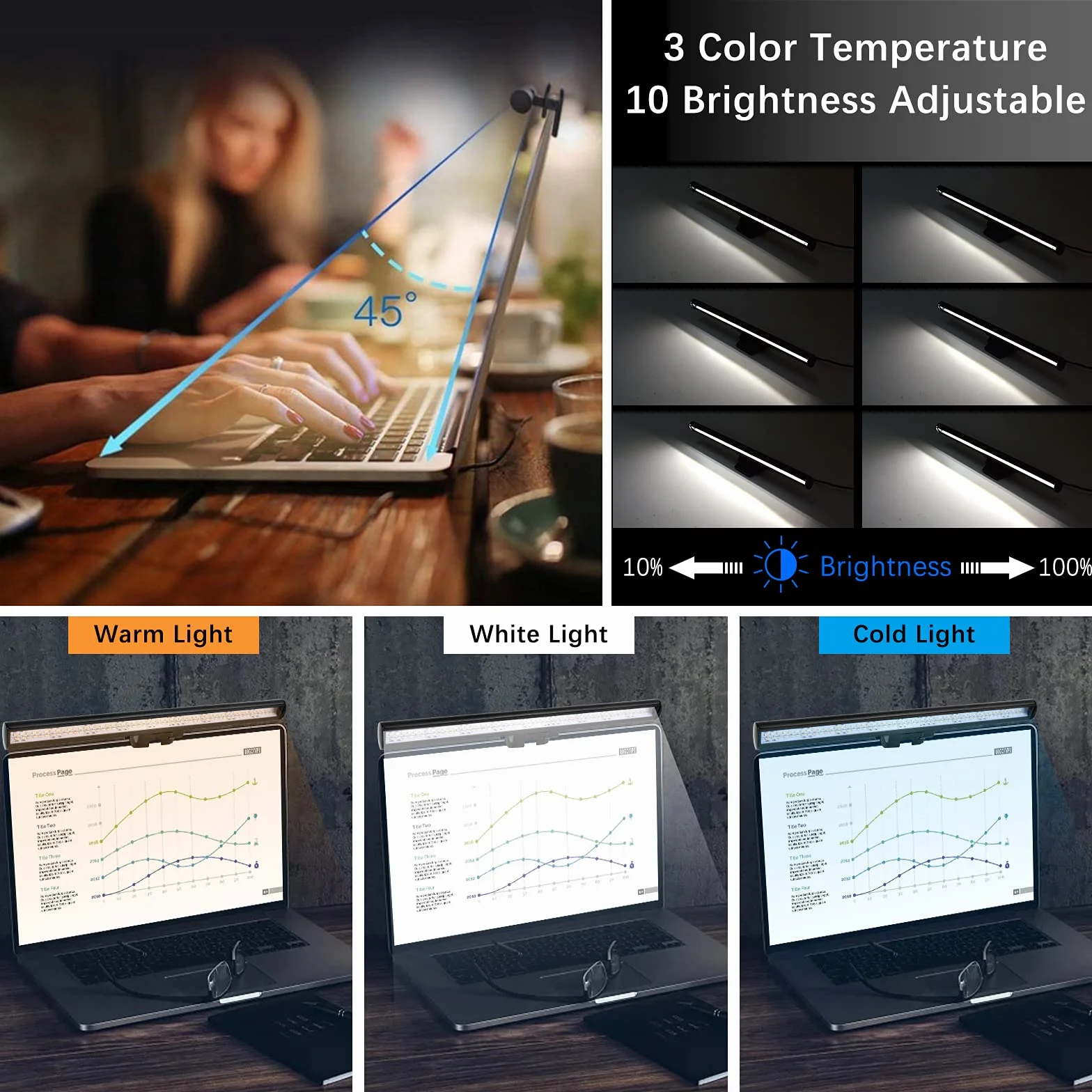 Aigital Eye Care USB-Lampada, Luce USB per Laptop con 3 Colori di Luce+10 Livelli di Luminosità e 54 Perle LED, Luce Flessibile per Tastiera per PC, Barra Luminosa per Monitor, LED Screenbar, Senza
