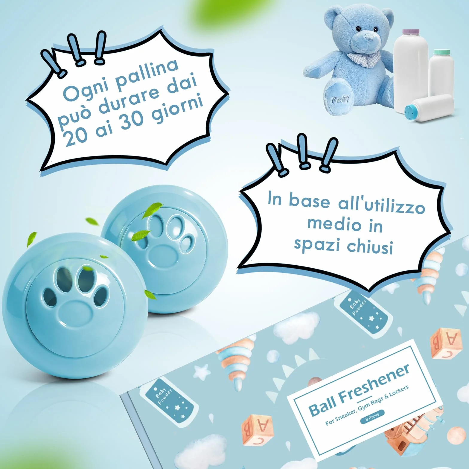 Deodoranti per Scarpe da Ginnastica 8 Palline Deodoranti Talco per Casa Automobili