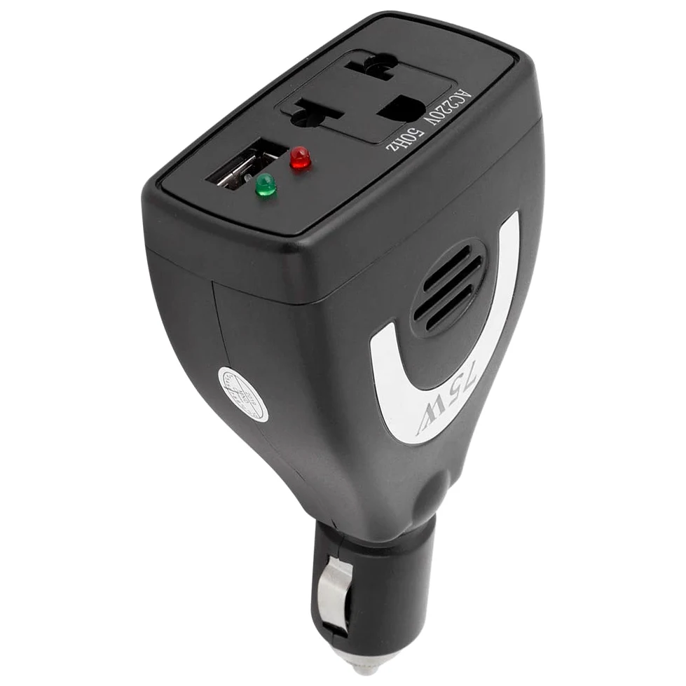 CARICABATTERIE USB CONVERTITORE INVERTER DI ALIMENTAZIONE PER AUTO - 75W DC12V a AC 220V - TOUR CON GUIDA AUTONOMA E LAVORO SUL CAMPO - DISPOSITIVI DIGITALI - PORTATILE ED