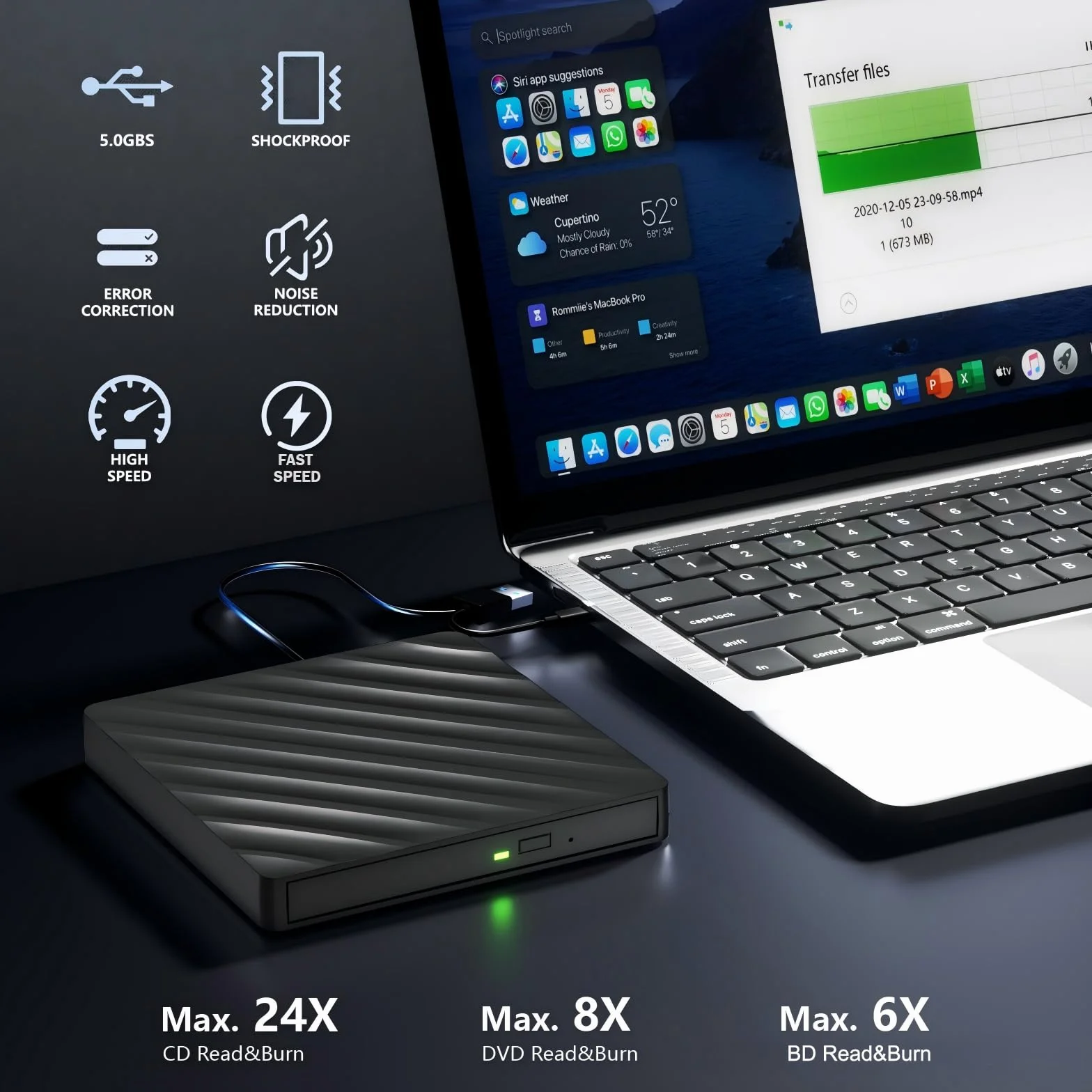 Bluray 5 in 1 Unità esterna Bluray Masterizzatore DVD Burner Esterno Blu Ray Drive per laptop con slot SD/TF compatibile con Windows MacOS Linux (5-IN-1)