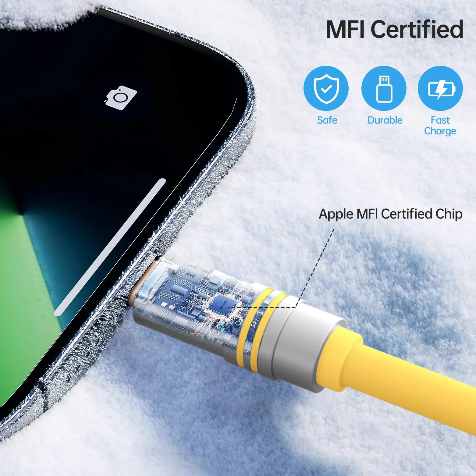 Hichain Cavo USB C a Lightning in silicone, confezione da 2 pezzi, 1,2 m, giallo, USB C 27 W, cavo di ricarica veloce tipo C, cavo Lightning per iPhone 14, 13, 12, 11, certificato MFi