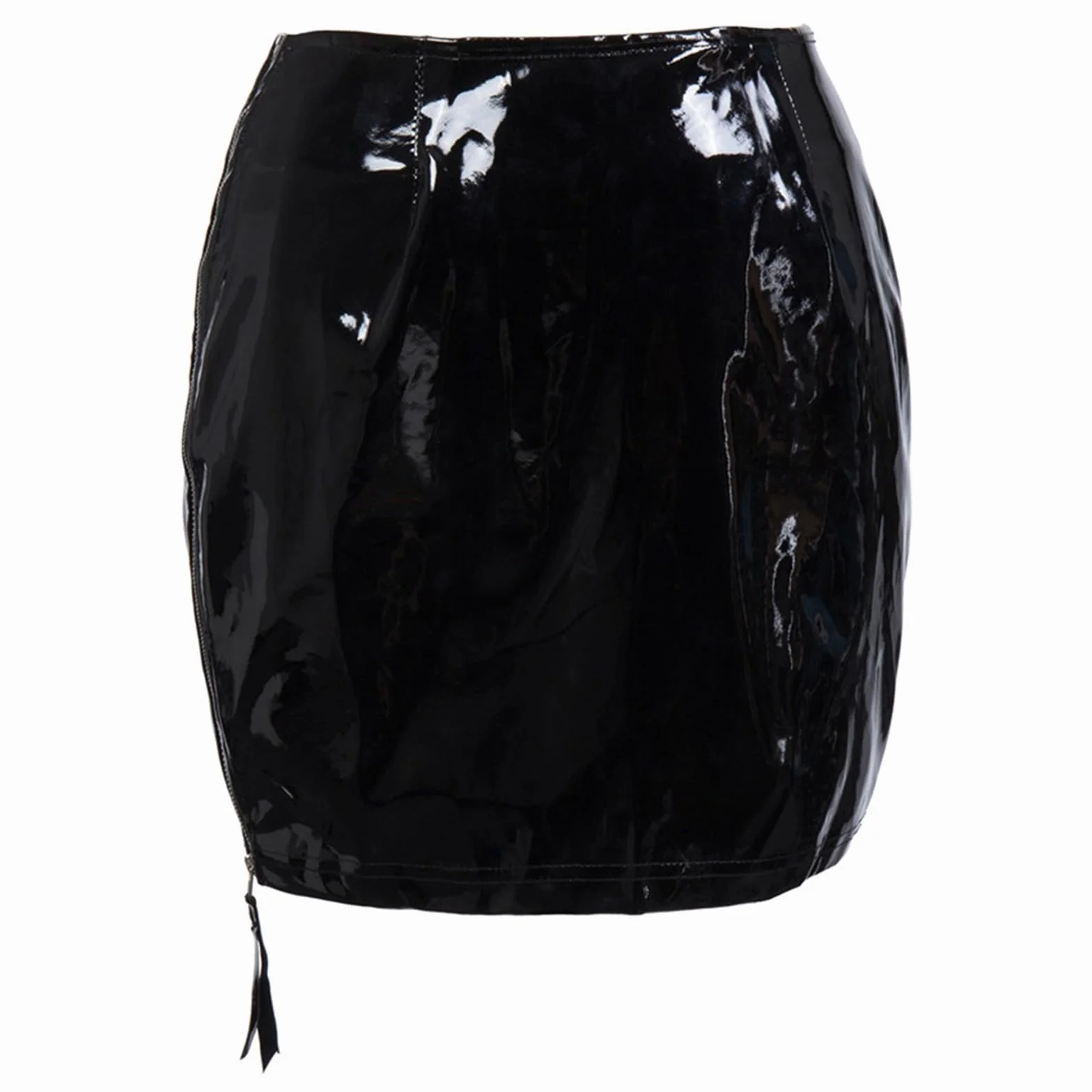 Gonna in lattice da donna nera a vita alta attillata effetto bagnato per cosplay strip club