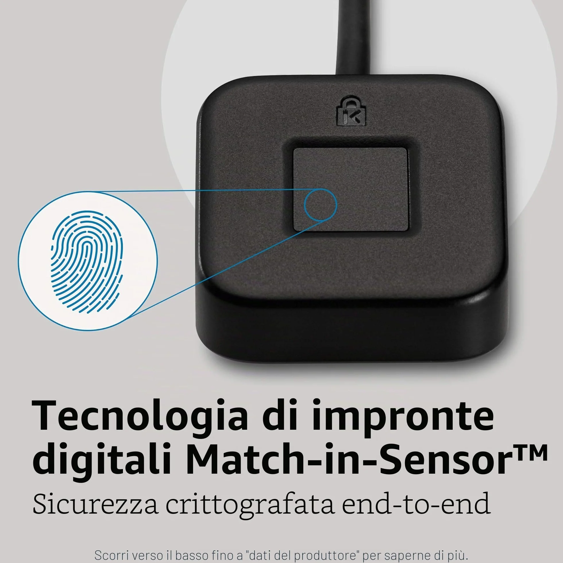 Kensington Lettore di impronte digitali da tavolo VeriMark, chiave di sicurezza USB per PC, laptop, scanner biometrico con leggibilità a 360° compatibile con Windows 11 / 10 Hello, K62330WW