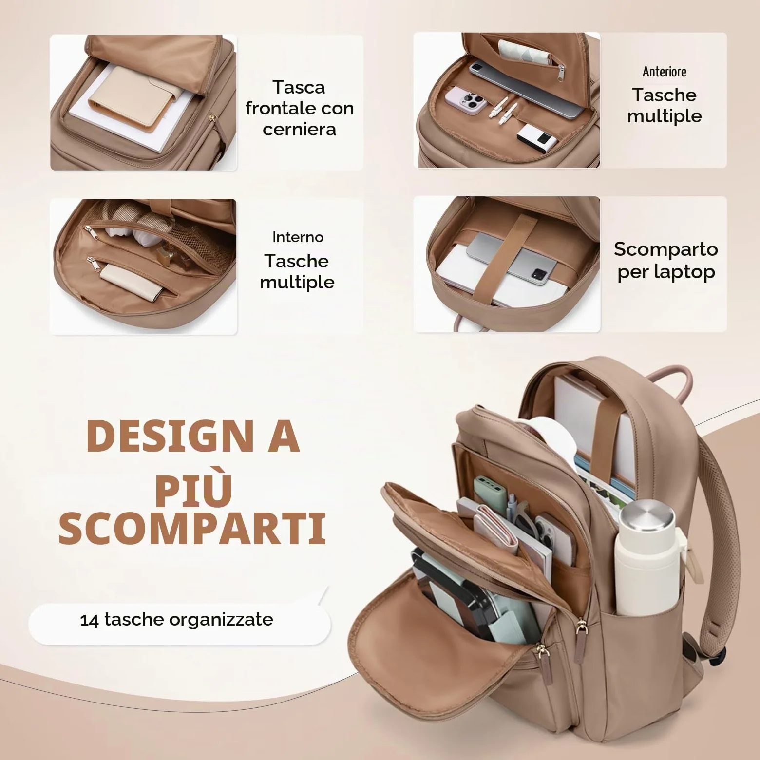 GOLF SUPAGS Grande Capacità Zaino per PC Portatile da 15.6 Pollici, Zaino da Viaggio Multifunzionale da Donna, Zaino per Lavoro Scuola